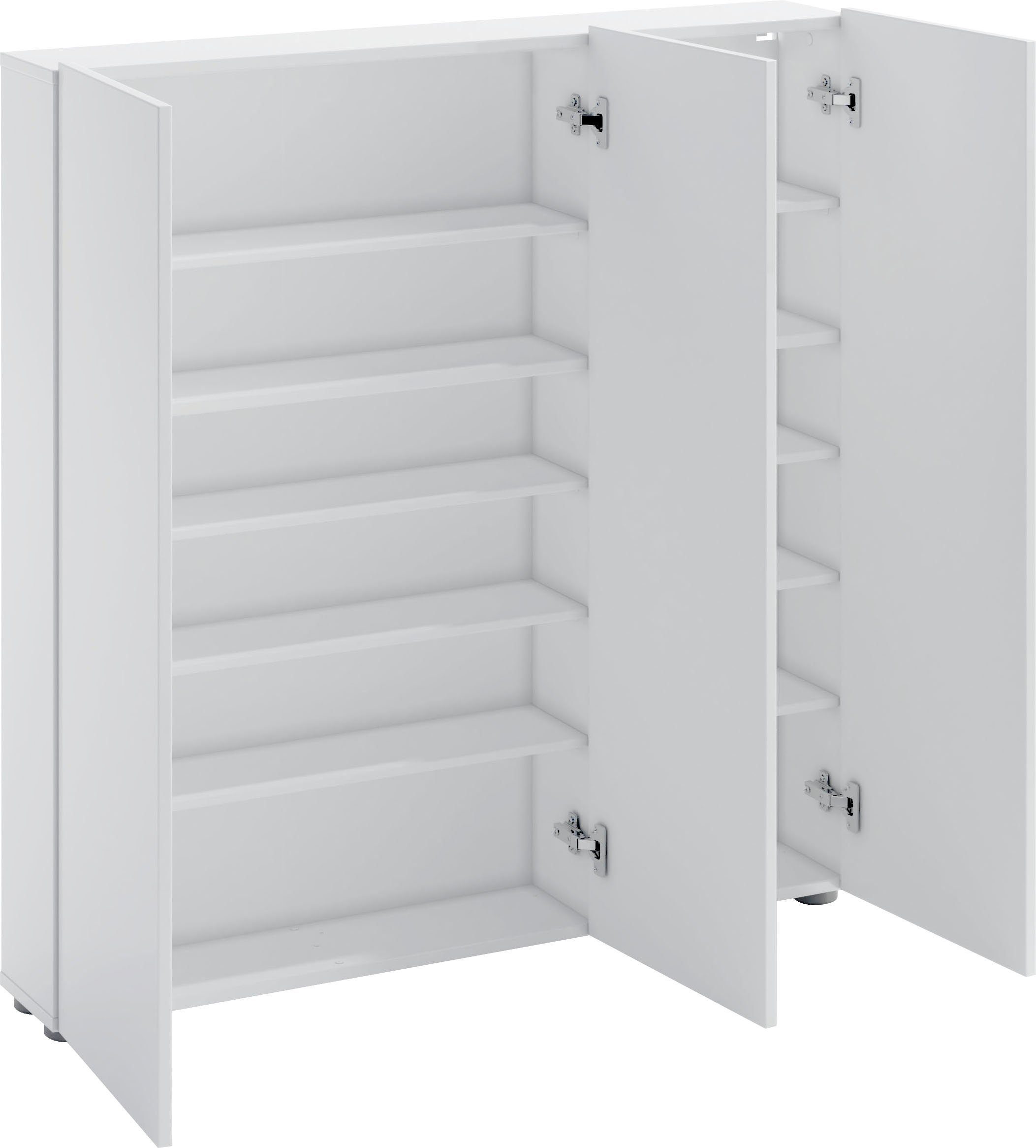 Fächern 3 weiß möbelando Schuhschrank und 12 110,2x115x18,6 mit cm) in SPAZIO Türen (BxHxT: