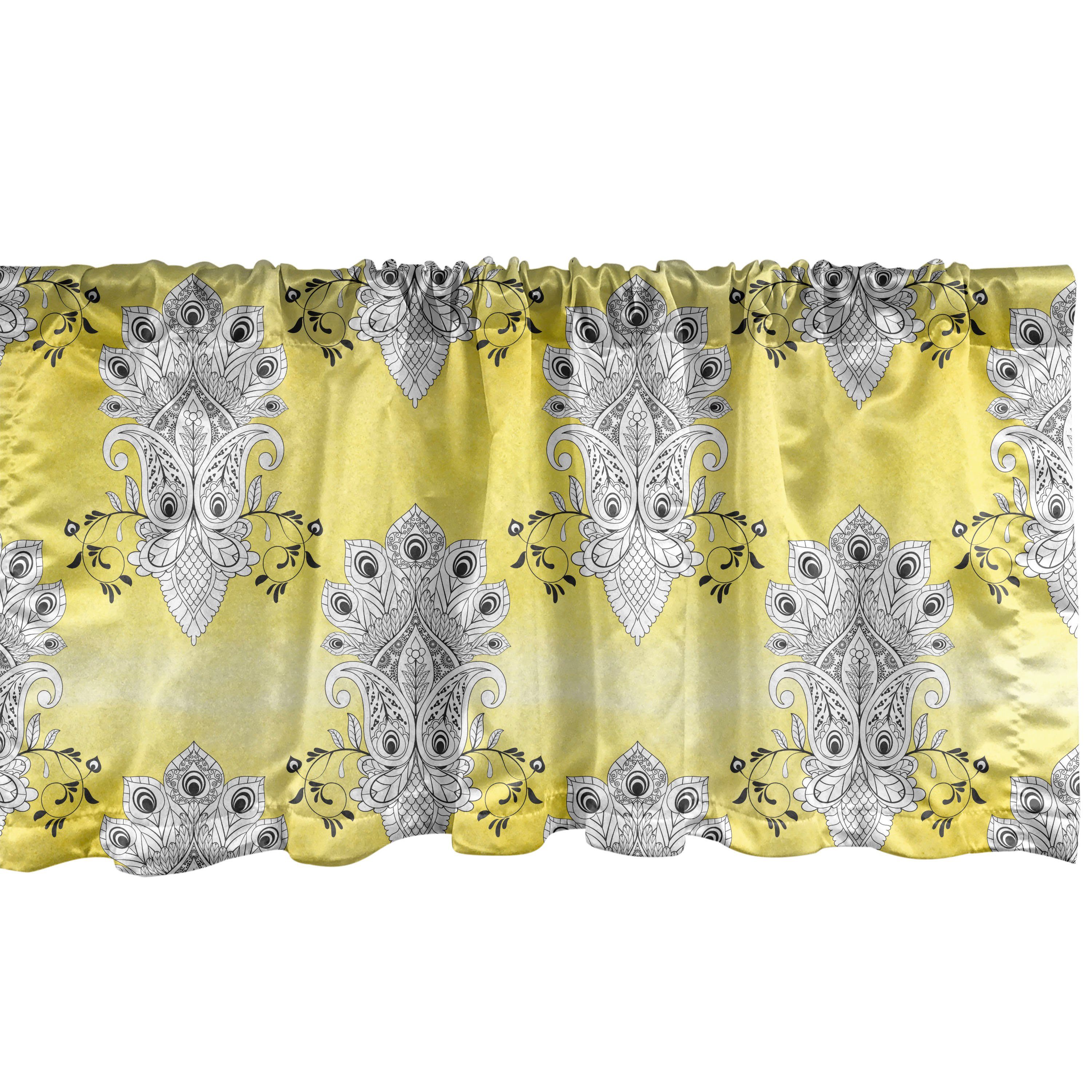 Scheibengardine Vorhang Volant für Küche Schlafzimmer Dekor mit Stangentasche, Abakuhaus, Microfaser, Ethnisch Altorientalische Blumen