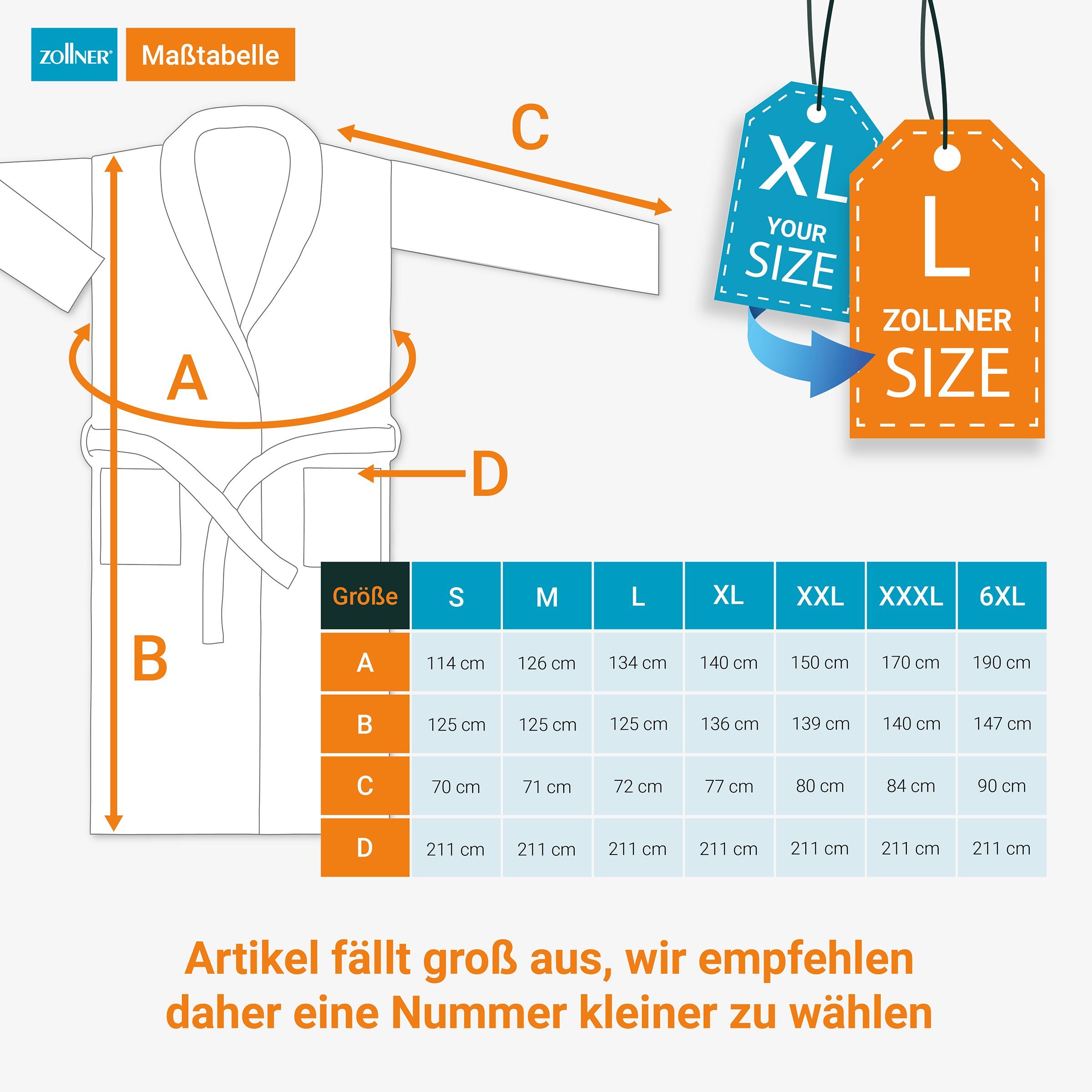 ZOLLNER Unisex-Bademantel, 100% Baumwolle, Kimono-Kragen, Gürtel, 100% Baumwolle, vom Hotelwäschespezalisten, S-6XL