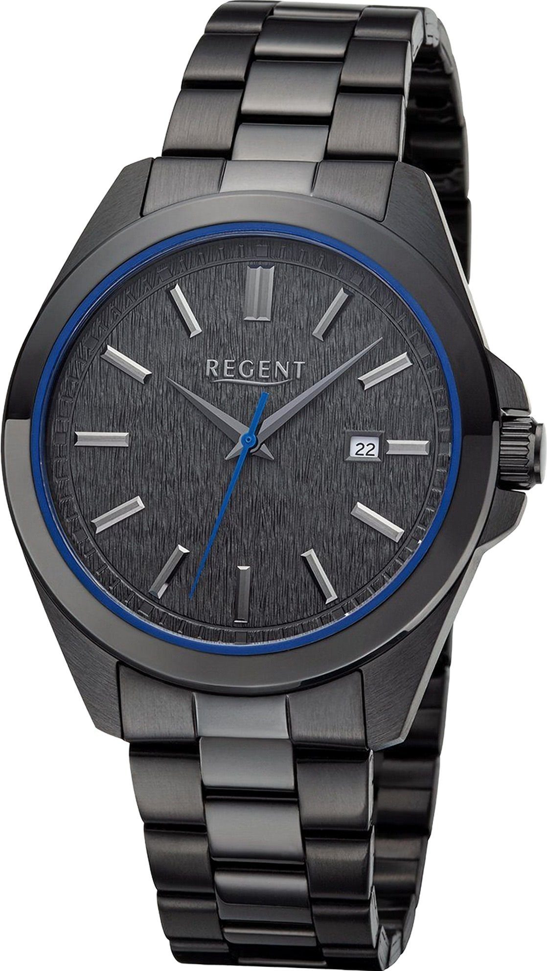 Regent Quarzuhr Regent Herren Armbanduhr Analog, Herren Armbanduhr rund, extra groß (ca. 41mm), Metallarmband blau