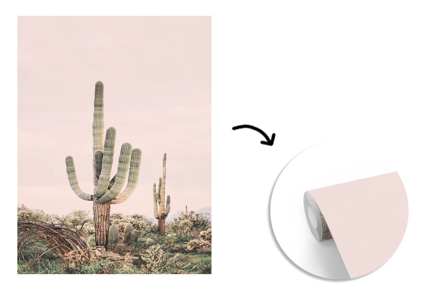 - für Kaktus Vinyl Wandtapete bedruckt, Montagefertig Wohnzimmer, Fototapete Grün Natur - MuchoWow (4 - Pflanzen, St), Matt, Tapete