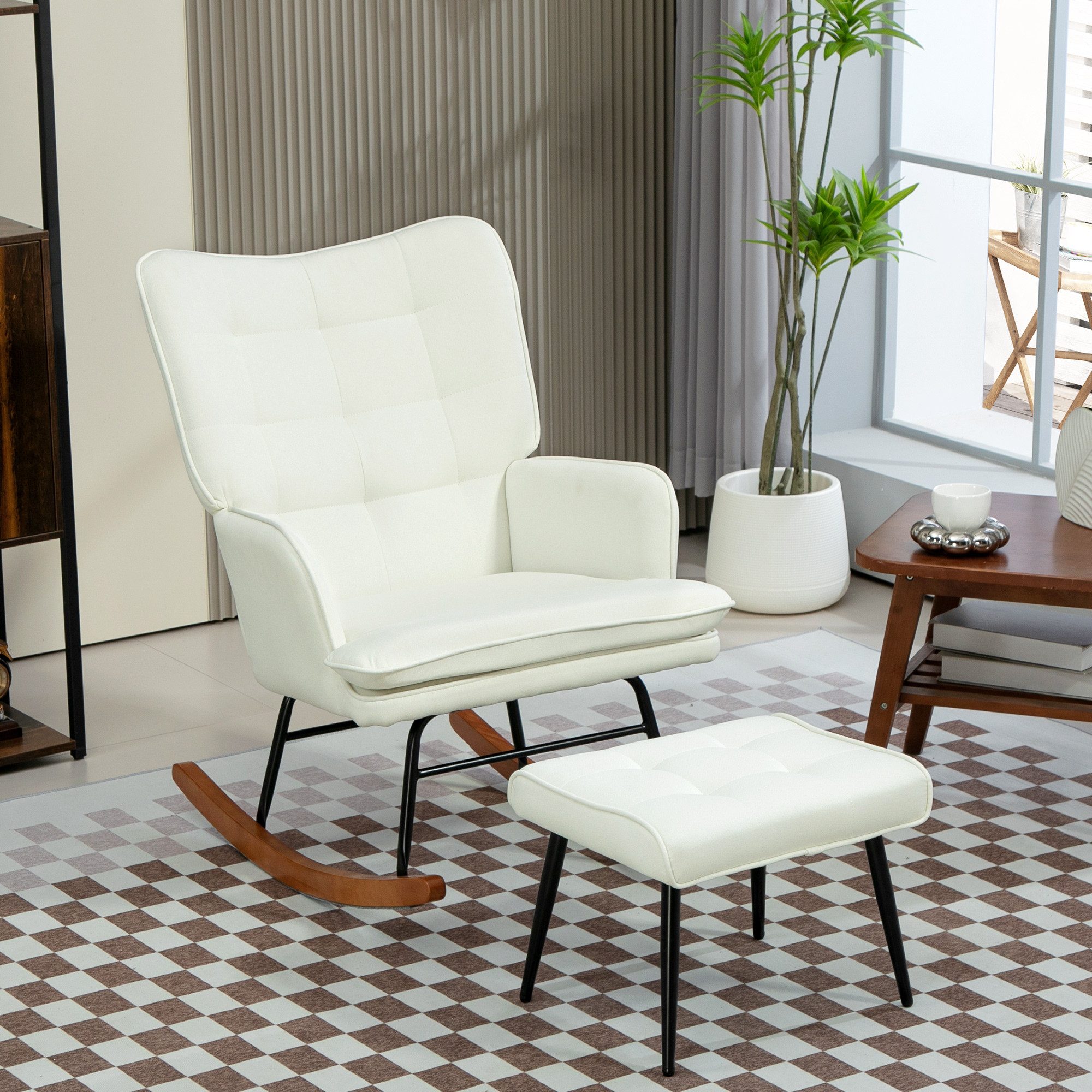 HOMCOM Schaukelsessel Stillsessel mit Hocker (Schaukelstuhl, 2-St., Schwing günstig online kaufen