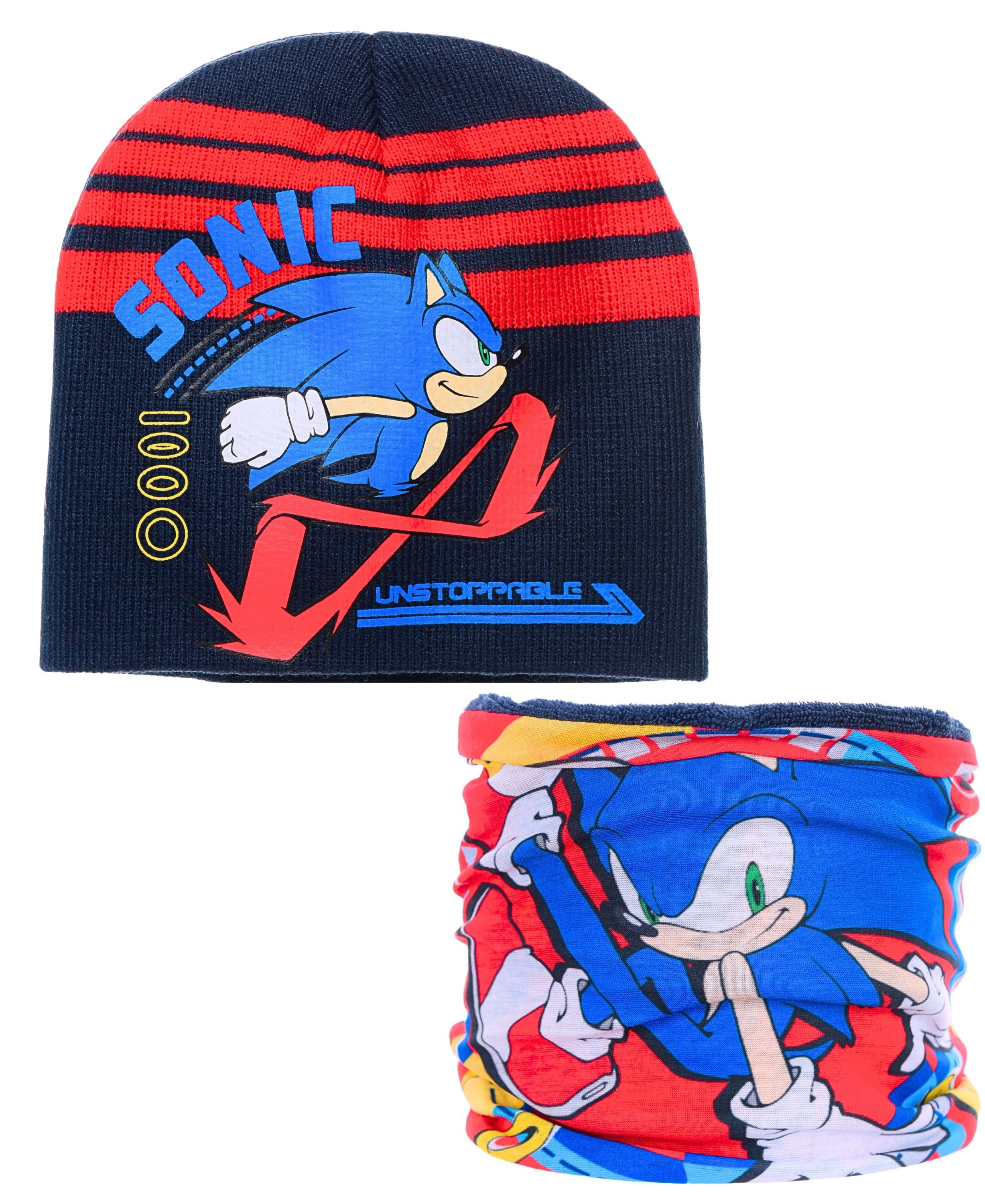 Sonic The Hedgehog Beanie SEGA (2-St) Jungen Winter-Set: Strickmütze & Schlauchschal