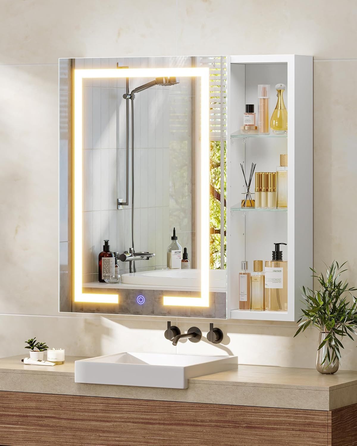 MSMASK Spiegelschrank mit Beleuchtung und Steckdose, 3 Farbtemperatur Dimmb günstig online kaufen