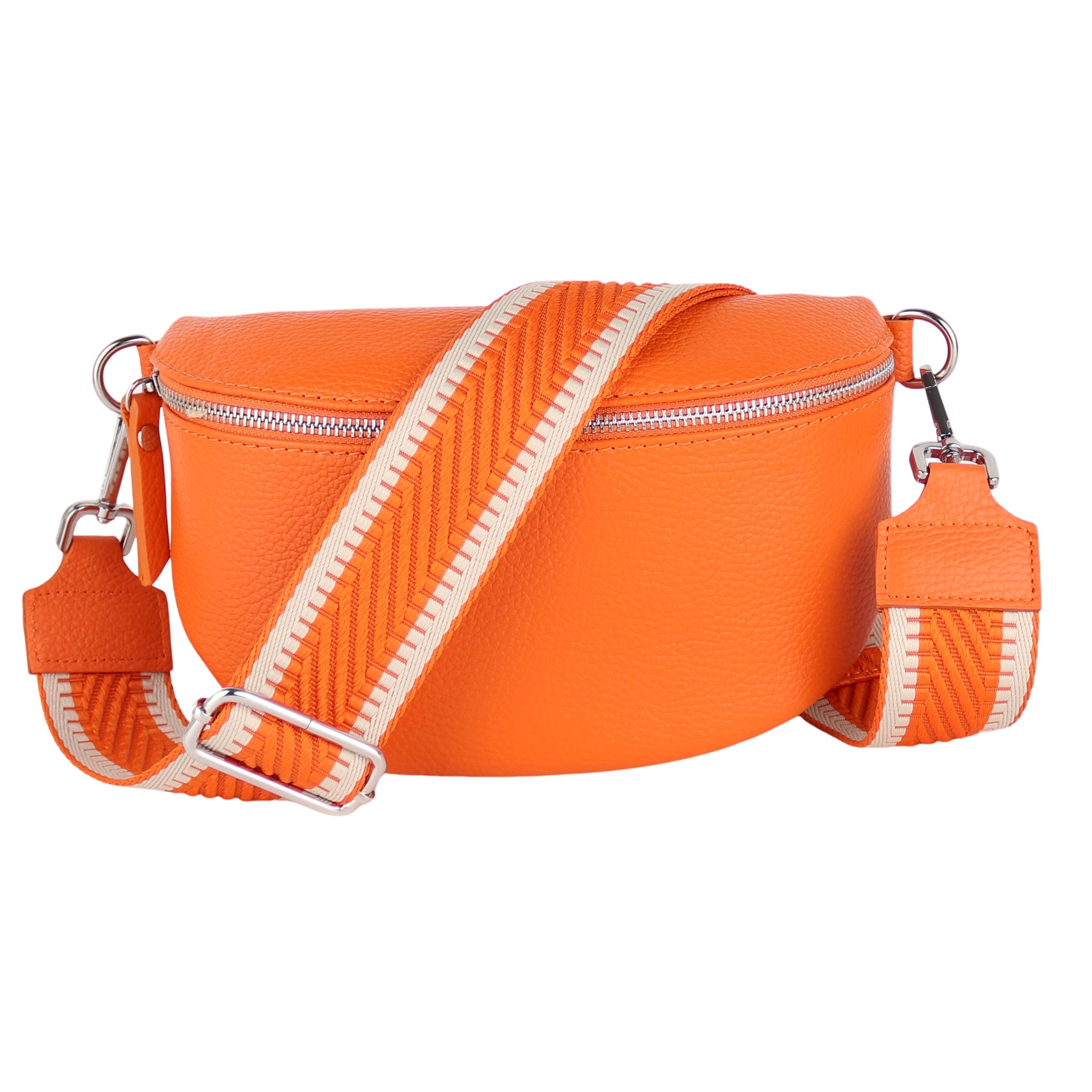 MIRROSI Bauchtasche Damen, Echtleder, Made in Italy, Umhängetasche, Brusttasche, (Schultertasche für jeden Anlass (1 Tasche & 2 Gurte), Crossbody Bag, Orange, gemusterten& verstellbaren Schulterriemen