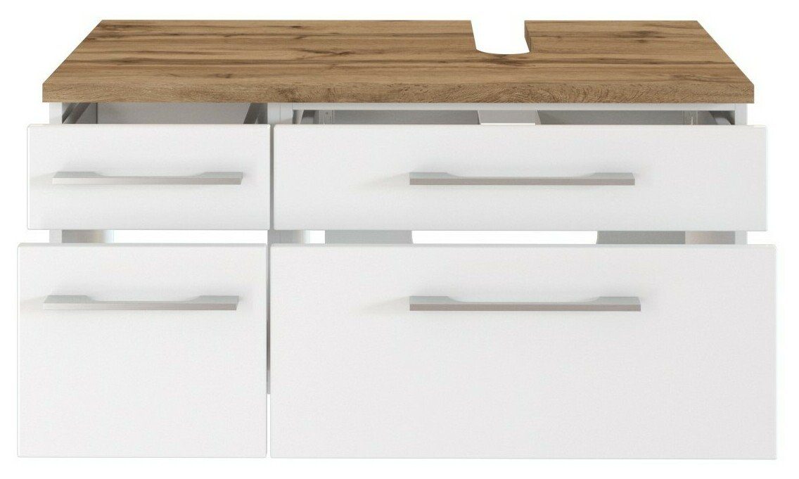 HELD MÖBEL Unterschrank Unterbeckenschrank Davos 90 cm (rechts) weiß/matt weiß
