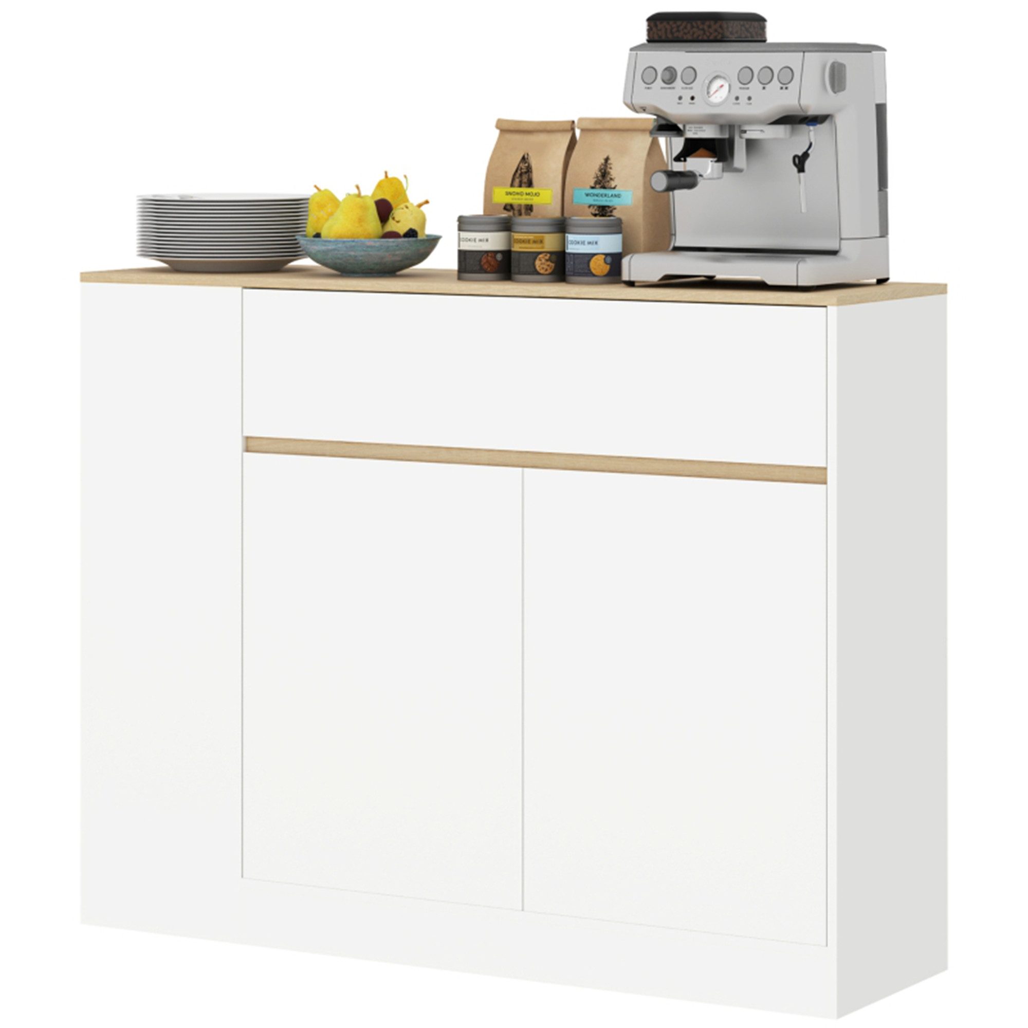 MC Star Sideboard Küchenschrank mit Schublade, verstellbare Ablage, Aufbewahrungsschrank (mit Kippschutz, Beistellschrank für Küche, Esszimmer, 105 x 30 x 81,5 cm Weiß)