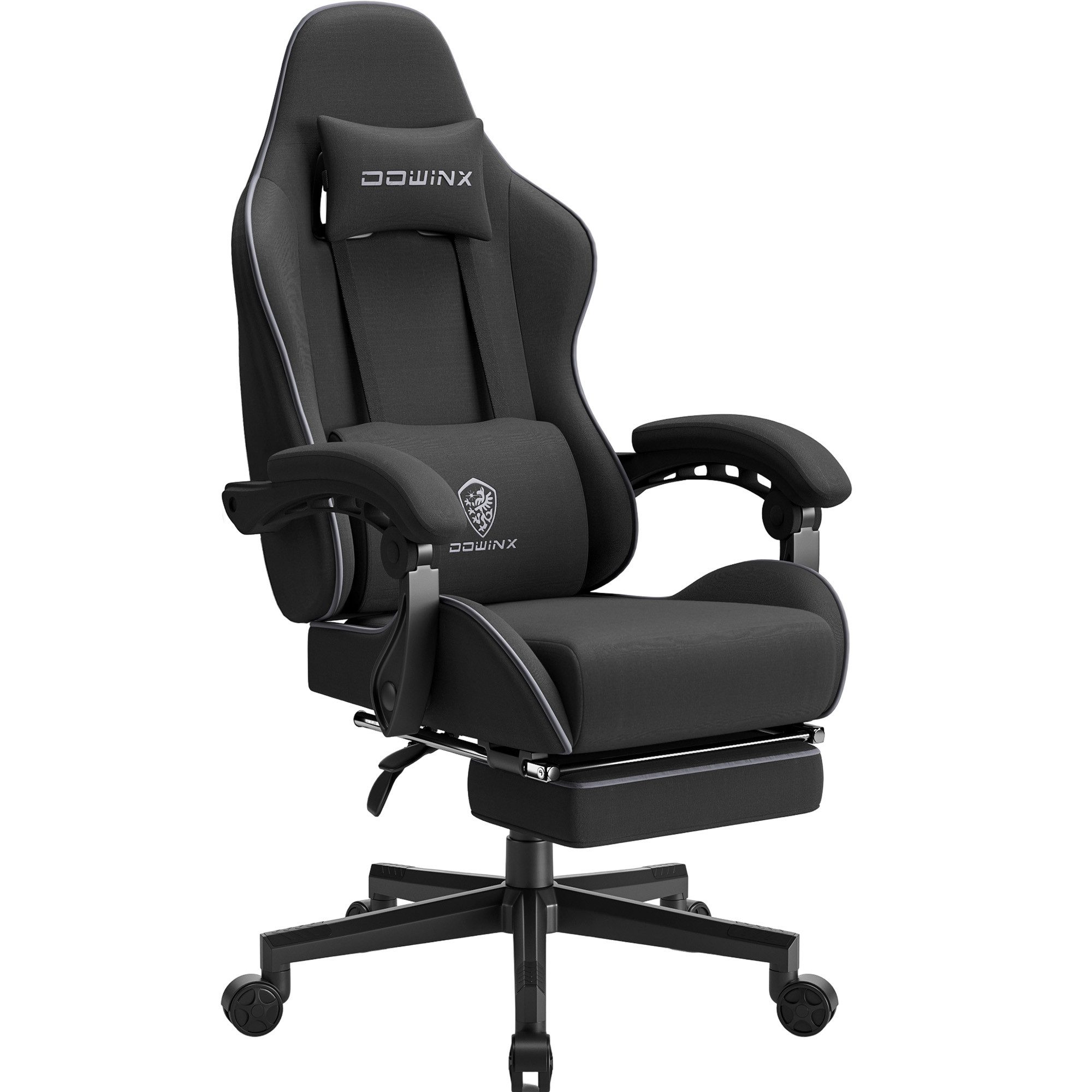 Dowinx Gaming-Stuhl Massage Gaming Stuhl Stoff mit Kopfstütze, Ergonomische Gaming Stuhl mit Fußstütze