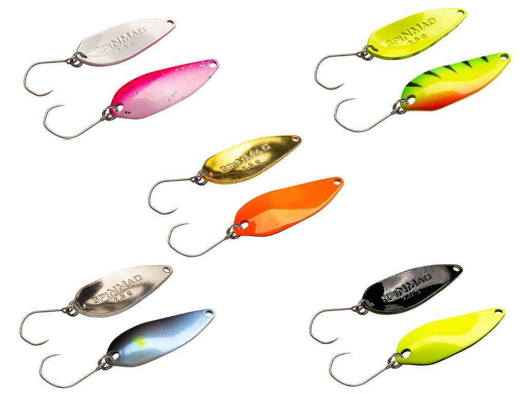 SpinMad Kunstköder SPINMAD-Spoon-Set - 5 Spoons - 2,5 g - trübes Wasser, (Spoon-Set 2,5 g trübes Wasser, 5-St. Spoon-Set 2,5 g), Effektiver Lauf, Exzellente Verarbeitung