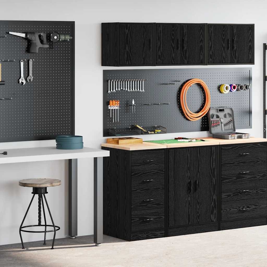 vidaXL Werkzeugschrank Garagenschränke 2 Stk. Schwarz Holzwerkstoff (1-St)
