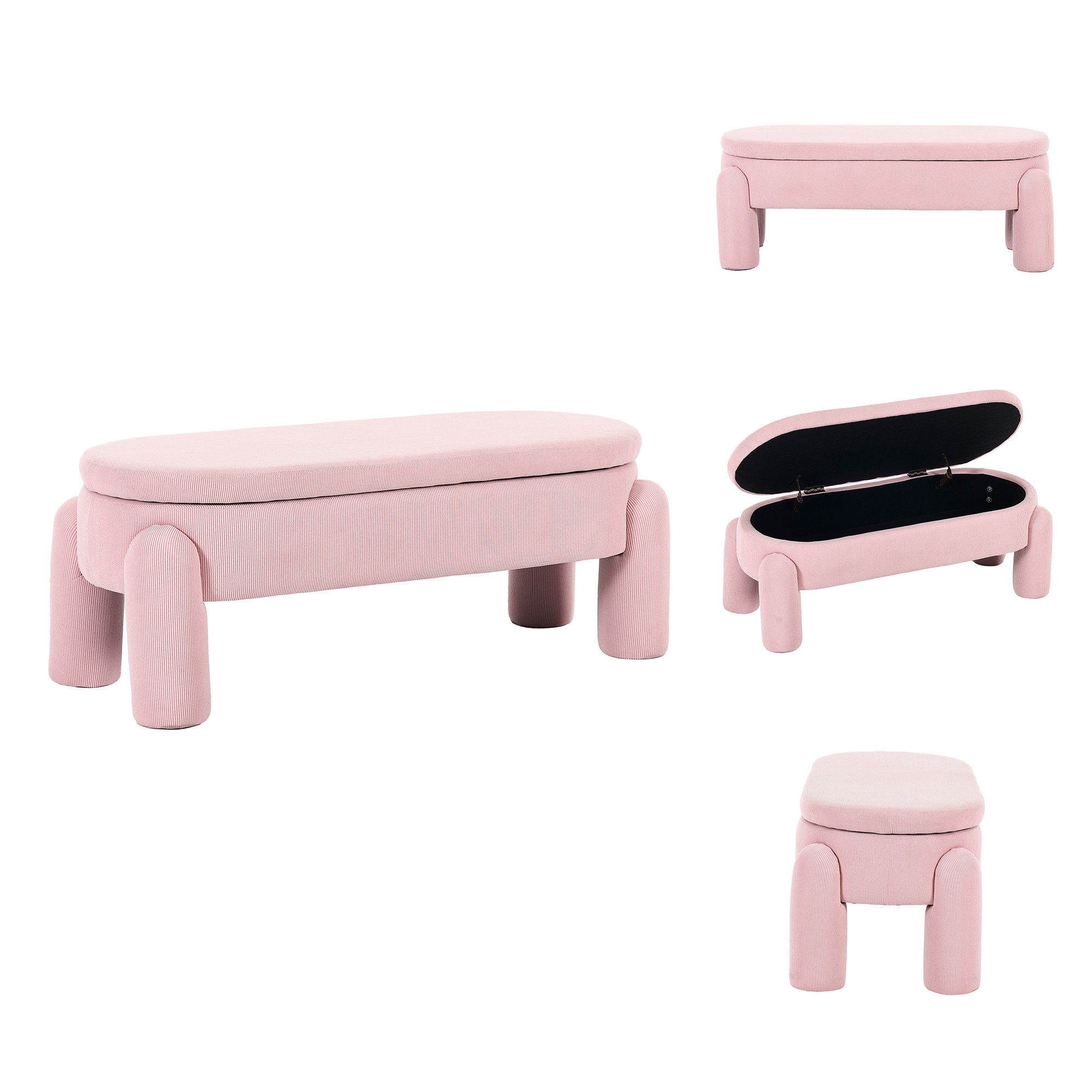 LVHOM Bettbank Großer Aufbewahrungs-/Schuhbank-Hocker, 104x36x15cm mit Stauraum (150kg Tragkraft, Cordstoff in 4 Naturtönen, Roboterfreundlich 34cm Bodenfreiheit, Atmungsaktiver Velours (rosé/beige/grau/schwarz), Montage in 15 Min, platzsparend verpackt), Organisier-Bank für Schlafzimmer & Flur