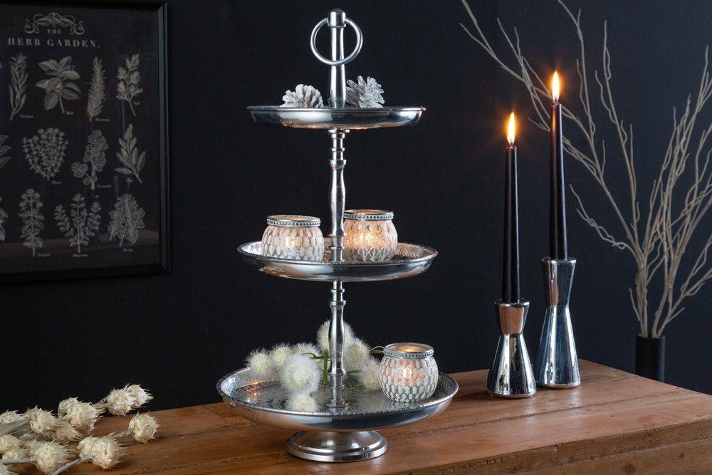 riess-ambiente Dekoetagere ORIENT 50cm silber (Einzelartikel, 1 St), Wohnzimmer · Metall · 3-stöckig · Platte · Hammerschlag · Deko