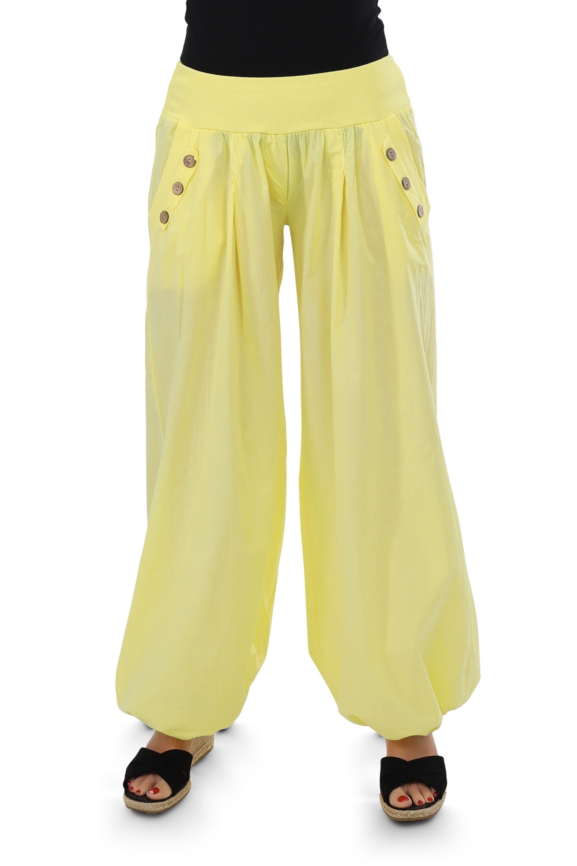 malito more than fashion Haremshose malito Damen Pumphose mit Holzzierknöpfen 23245H Pumphose Sommerhose locker und luftig Einheitsgröße