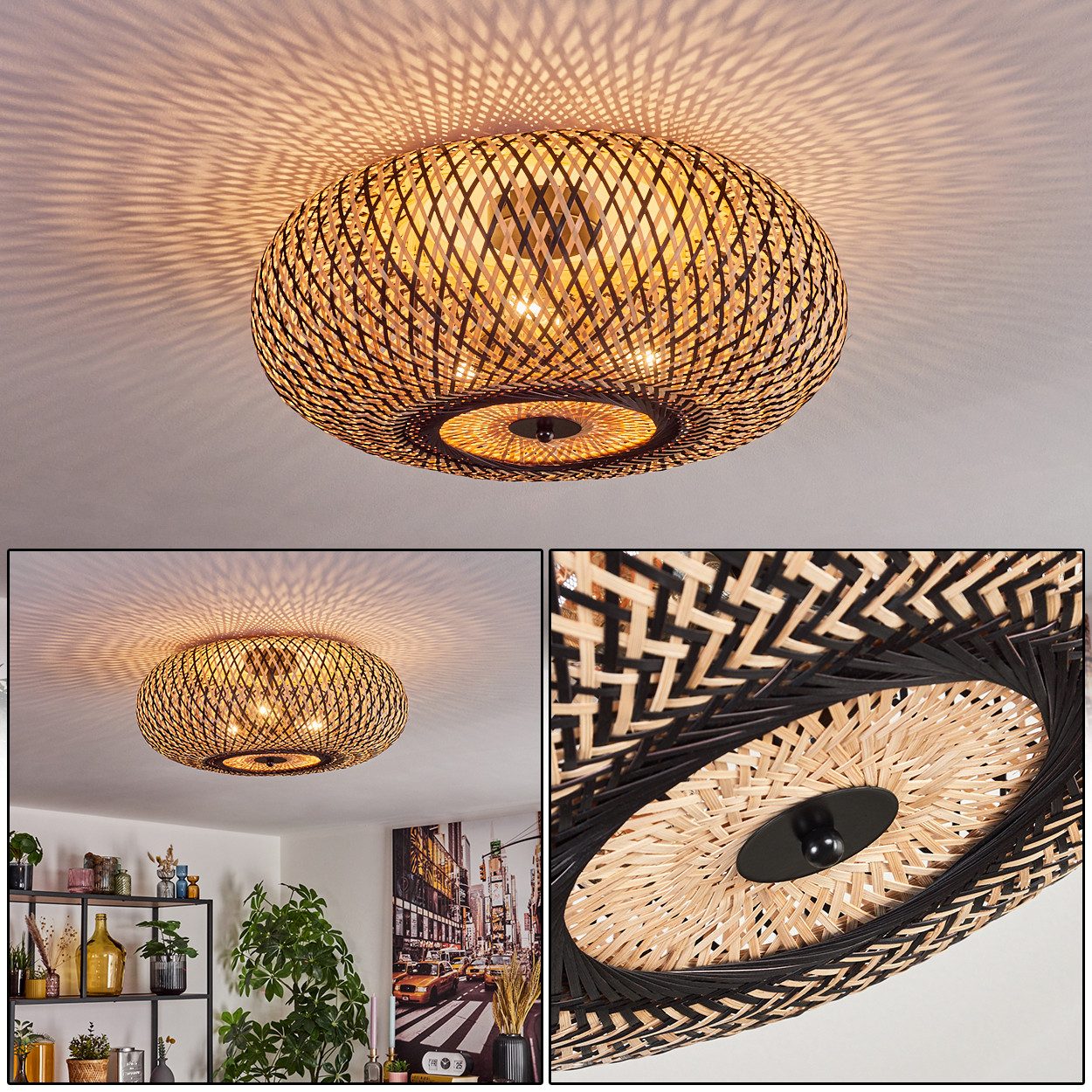 hofstein Deckenleuchte Deckenlampe aus Metall/Bambus in Schwarz/Natur, ohne günstig online kaufen