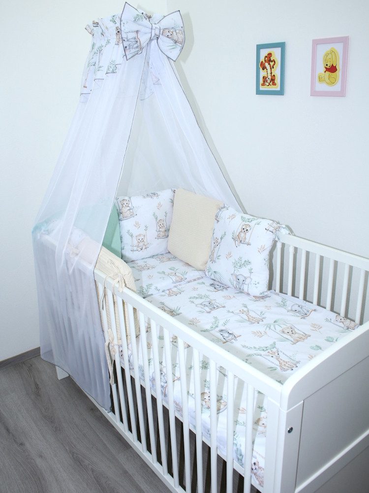 Primawela Babybettwäsche Bettwäsche Waffelpiqué Baby Bettset Kissen -Nestchen Chiffon Himmel, 5 teilig