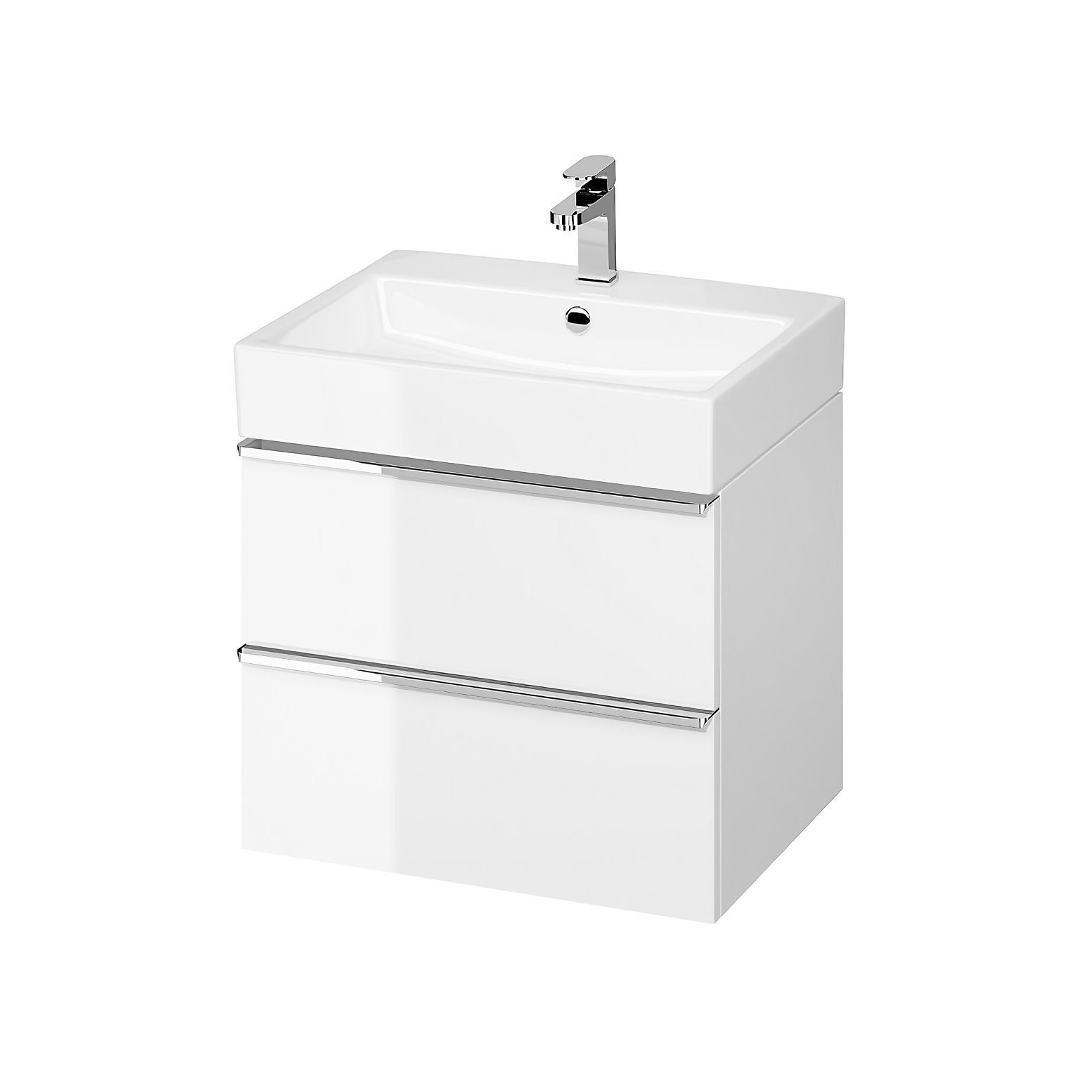 KOLMAN Waschbeckenunterschrank Badmöbel Set VIRGO 60 Badezimmerschrank (Silber Möbelgriffe) mit Schubladen & Keramikwaschbecken Silber | Weiß
