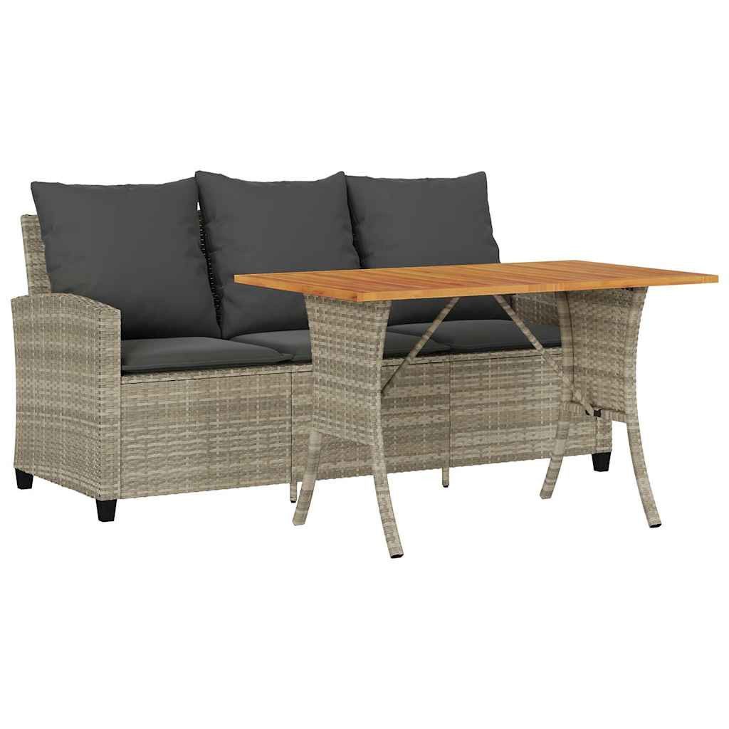 vidaXL Loungesofa Gartensofa 3-Sitzer mit Kissen & Tisch Hellgrau Poly Rattan, 1 Teile