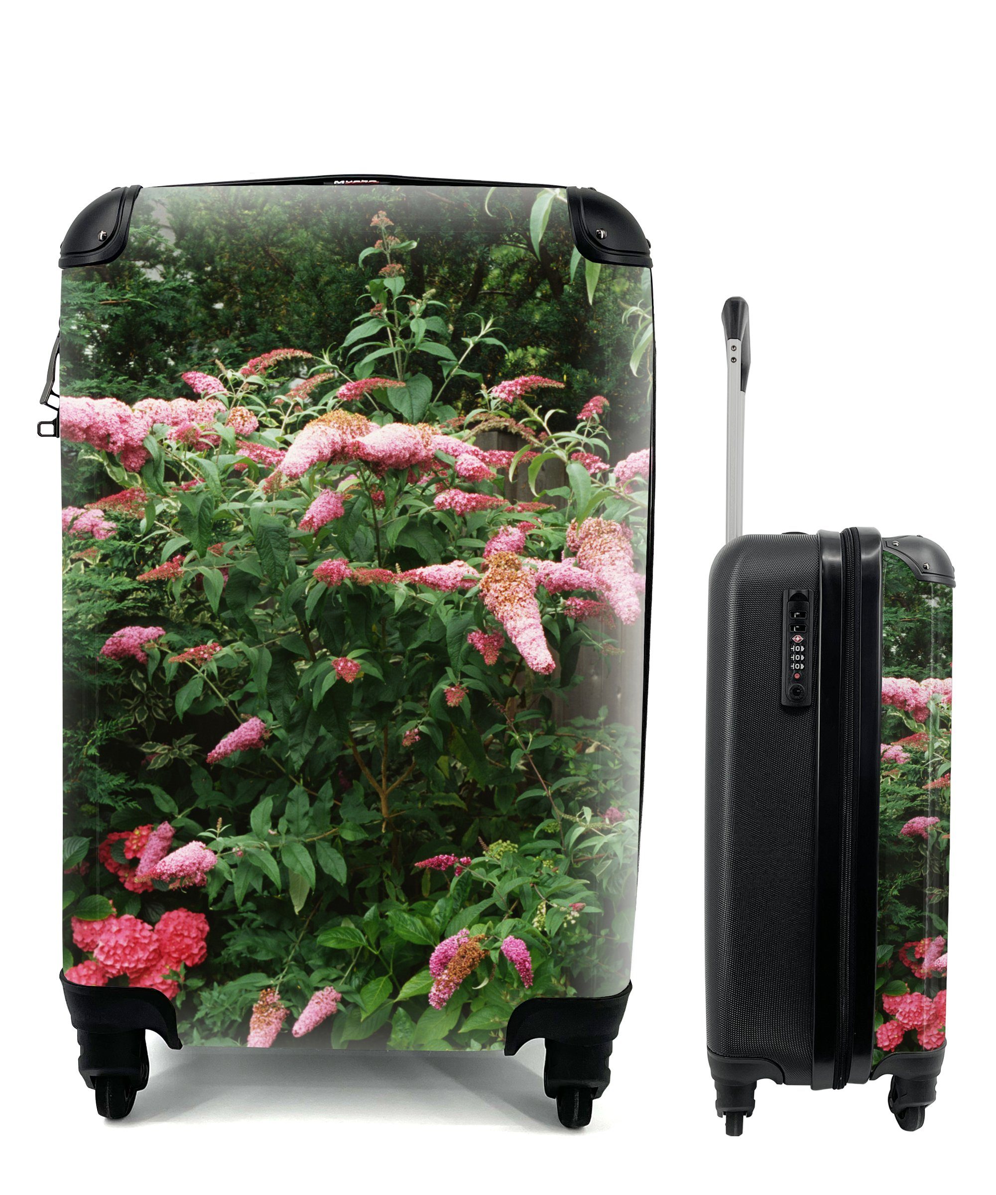 MuchoWow Handgepäckkoffer Rosa Schmetterlingsstrauch in einem Garten, 4 Rollen, Reisetasche mit rollen, Handgepäck für Ferien, Trolley, Reisekoffer