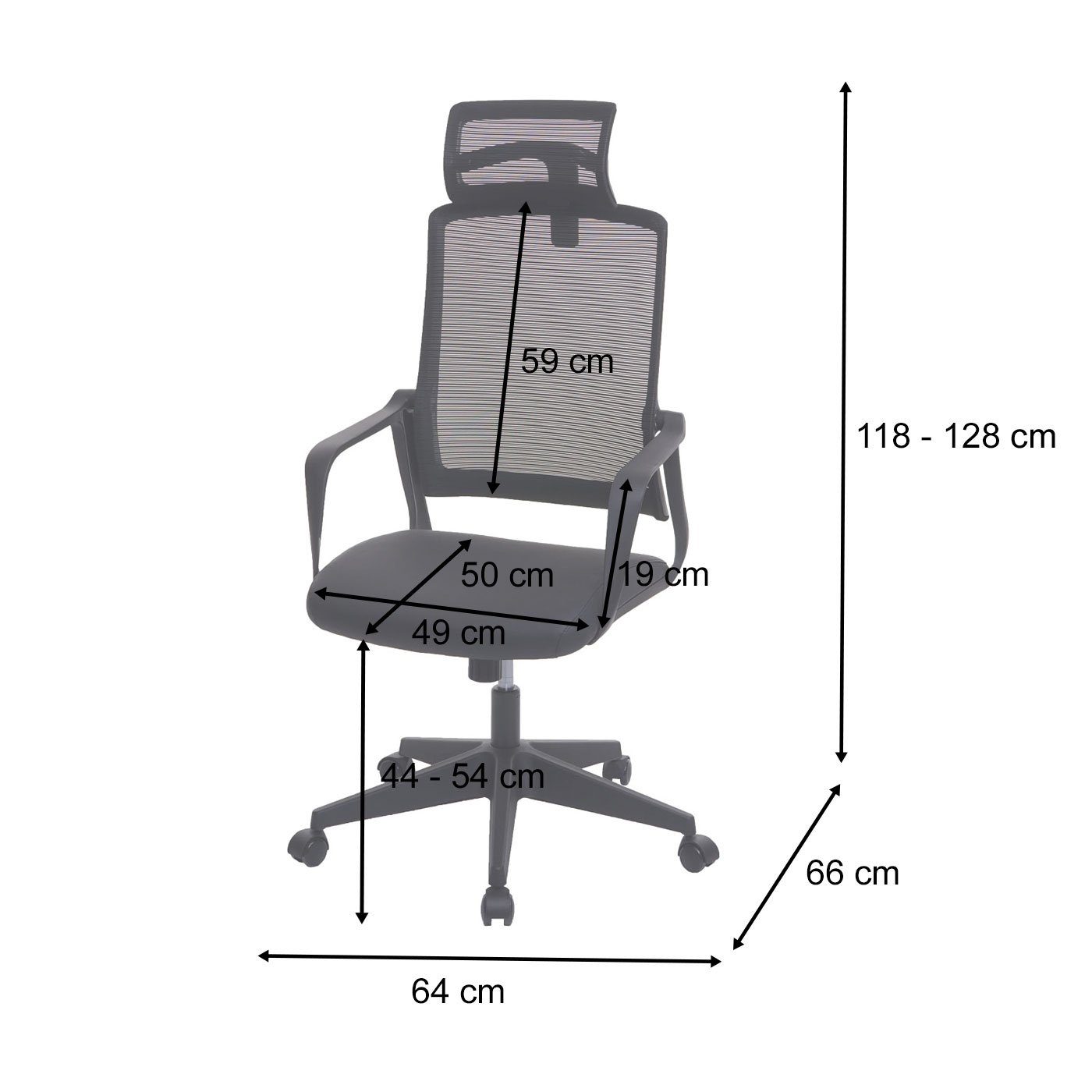 Mit MCW-J52 Verstellbare Bürostuhl um MCW 360° St), Drehbar Kopfstütze, (1 grau Armlehnen,