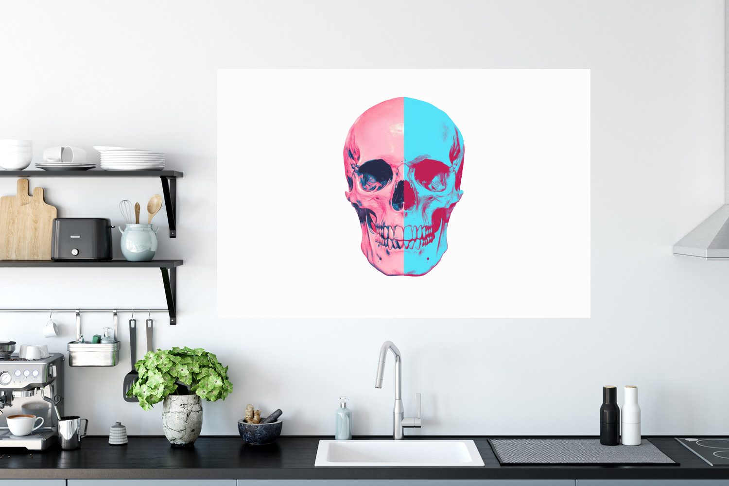 MuchoWow Wandsticker Totenkopf - Grafik - Rosa - Geteilt (1 St), Wanddeko, Aufkleber, Wandtattoo, 120x80 cm