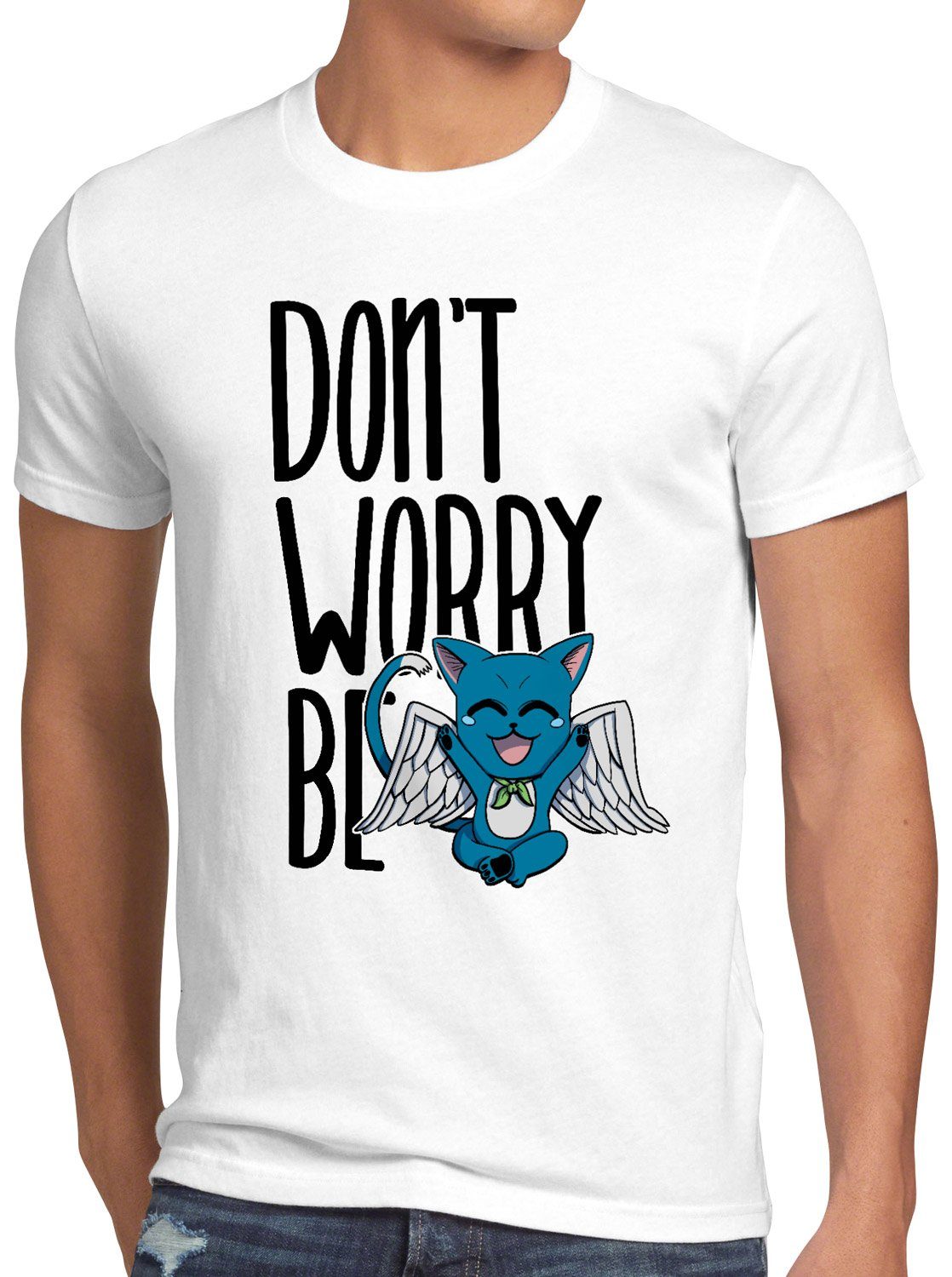 be Don't worry weiß tail Herren Print-Shirt style3 Happy japan anime fairy manga T-Shirt