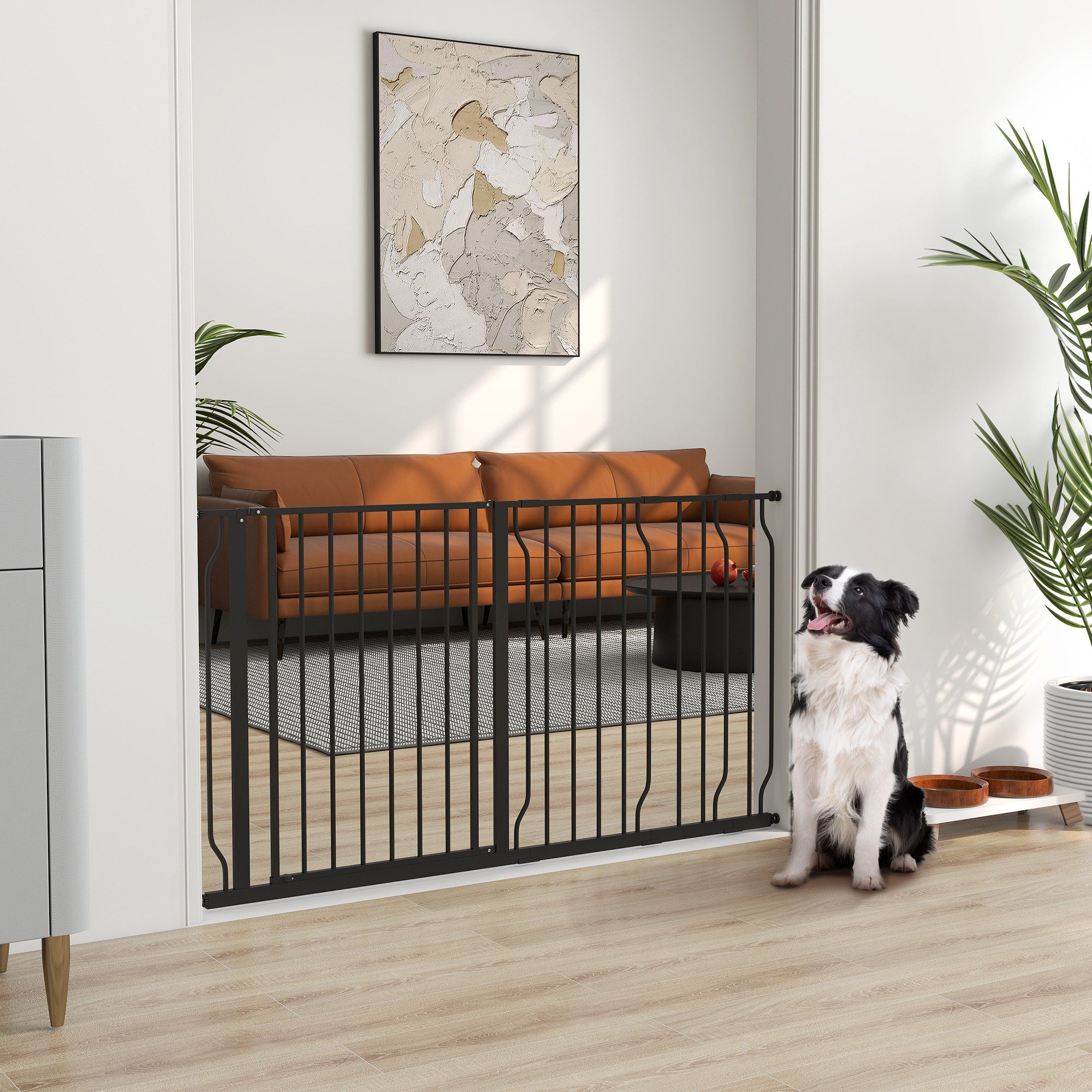 PawHut Hundegitter Treppenschutzgitter mit 10/20 cm Verlängerung Türgitter ohne Bohren (Absperrgitter, 1 St., Türschutzgitter), für Garten, Balkon, Schwarz