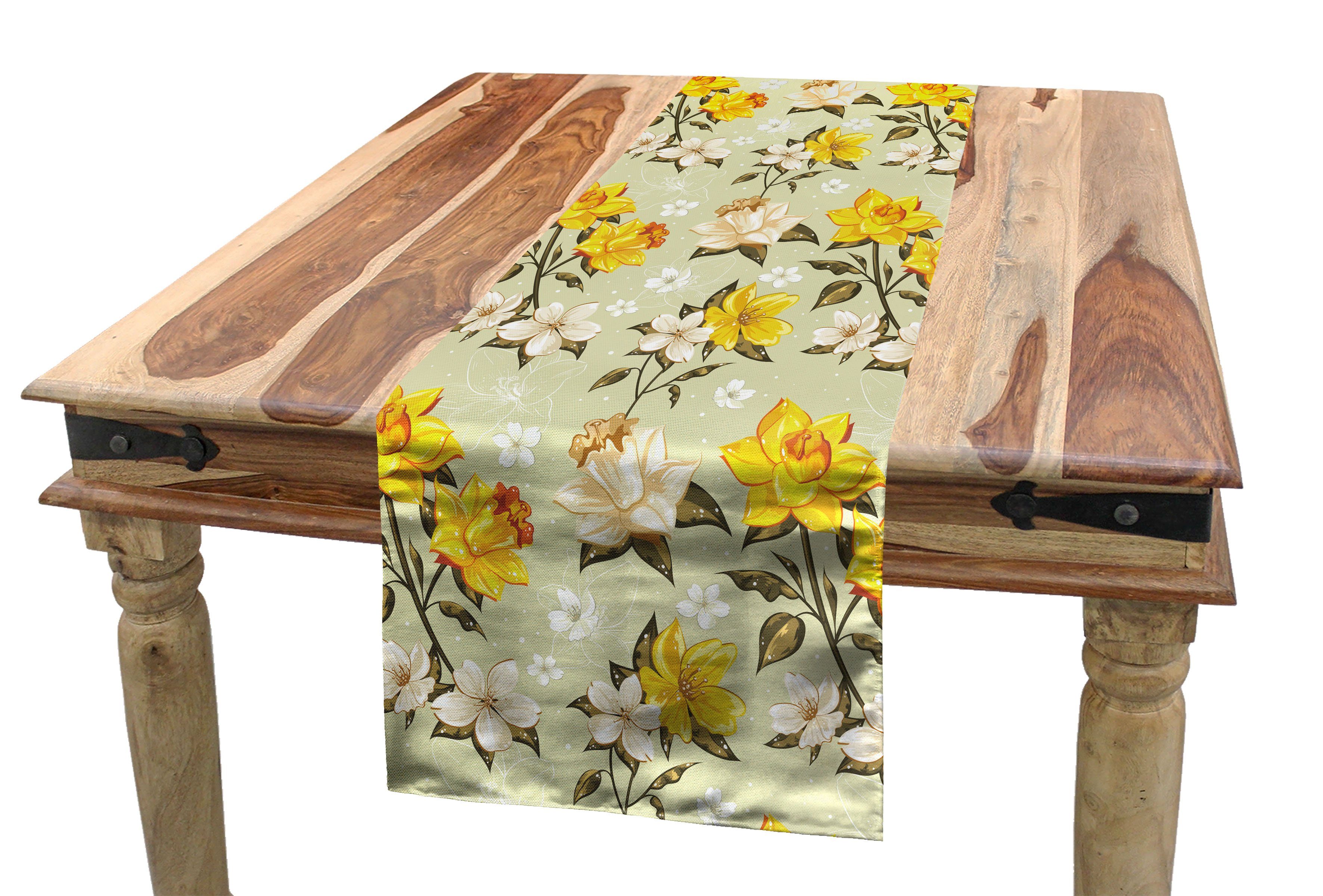 Küche Ast Tischläufer, Dekorativer Esszimmer Floral Tischläufer Frühling Rechteckiger Narcissus Abakuhaus