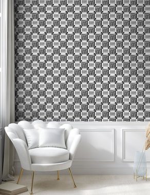 Abakuhaus Vinyltapete selbstklebendes Wohnzimmer Küchenakzent, Schwarz und weiß Abstrakt Sqaure