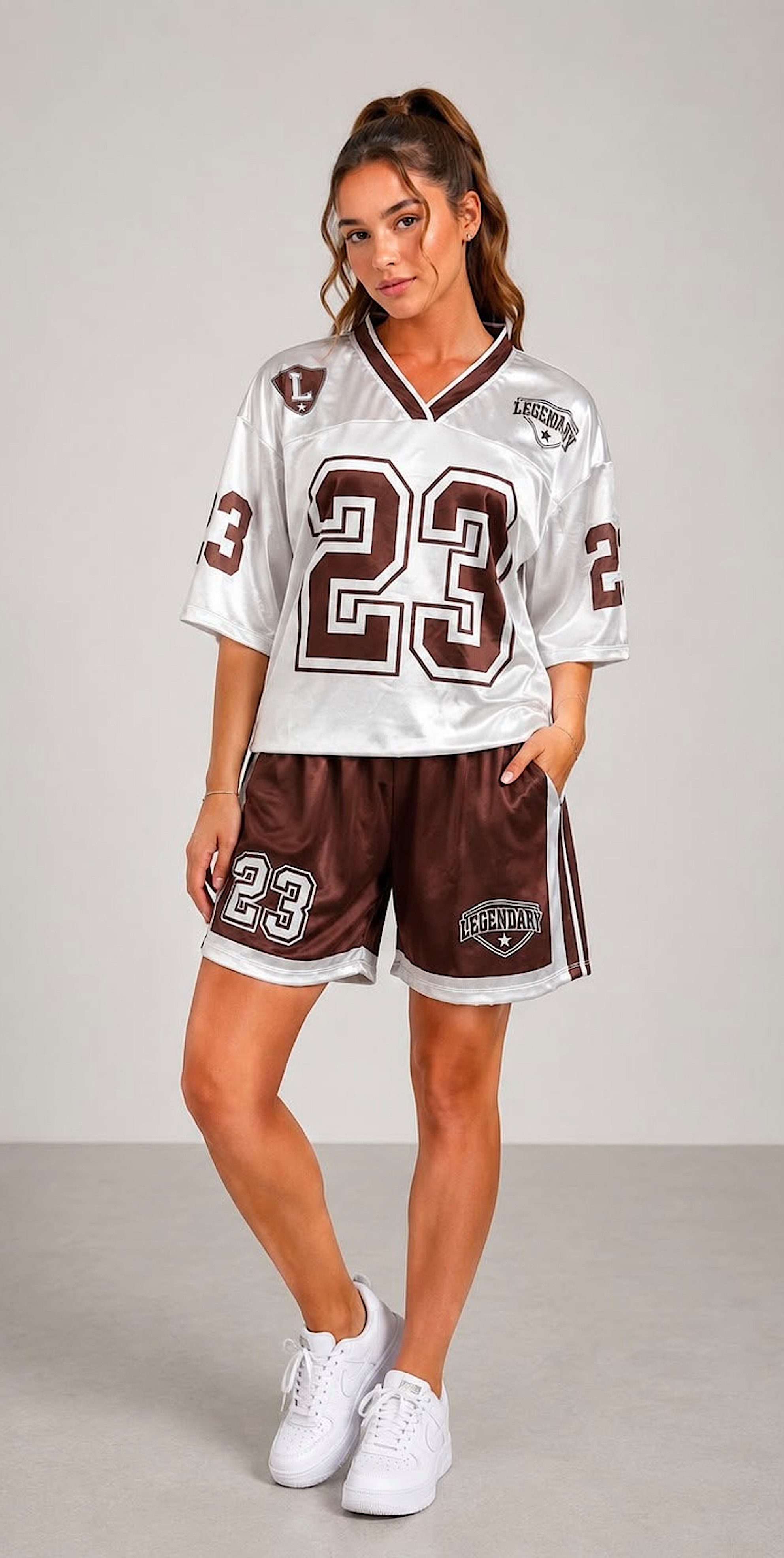 Worldclassca T-Shirt & Shorts Worldclassca 2tlg Oversize SET Shirt + Shorts Jogginganzug Print 23 Neue Kollektion - Stilvolle und gemütliche Streetwear Mode für Damen