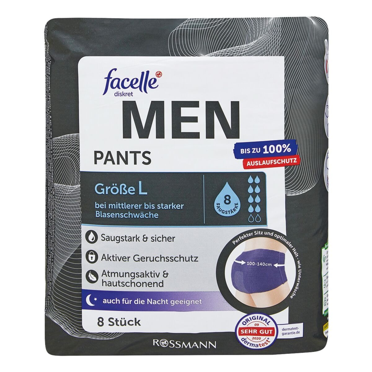 facelle Inkontinenz-Pants MEN Pants, 8, L, Бельеgröße: 8-9 Herren Gr., 8-St., Saugstärke: 8