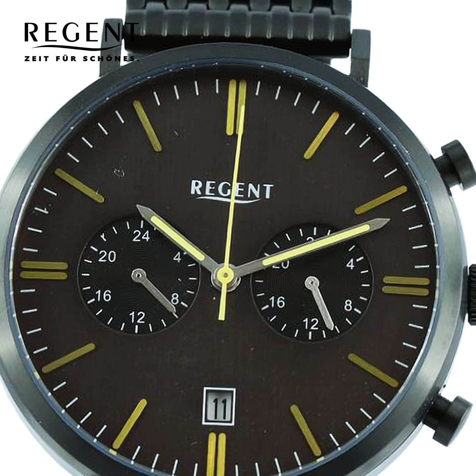 rund, Armbanduhr groß Quarzuhr Regent Armbanduhr Analog, extra Metallarmband Herren Regent 41mm), (ca. Herren