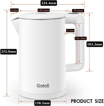 Gotoll Wasserkocher GL2818E, 1.7 l, 2200 W, Edelstahl Temperaturstufen, kochtrocknender