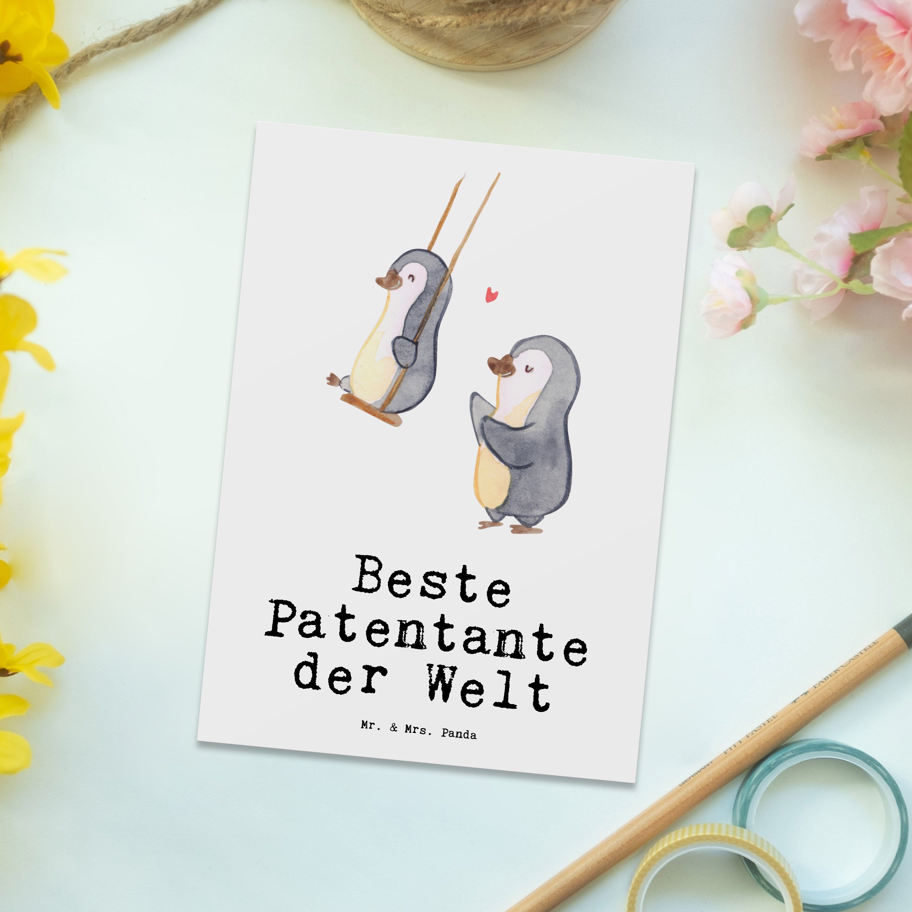B Panda Beste Pinguin der Welt Postkarte Weiß Geschenkkarte, & Geschenk, Mrs. - - Mr. Patentante
