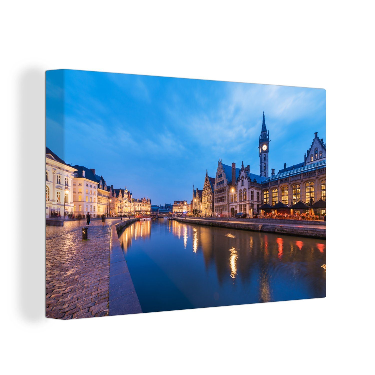 OneMillionCanvasses® Leinwandbild Historischer Fluss in Gent, (1 St), Wandbild Leinwandbilder, Aufhängefertig, Wanddeko, 30x20 cm