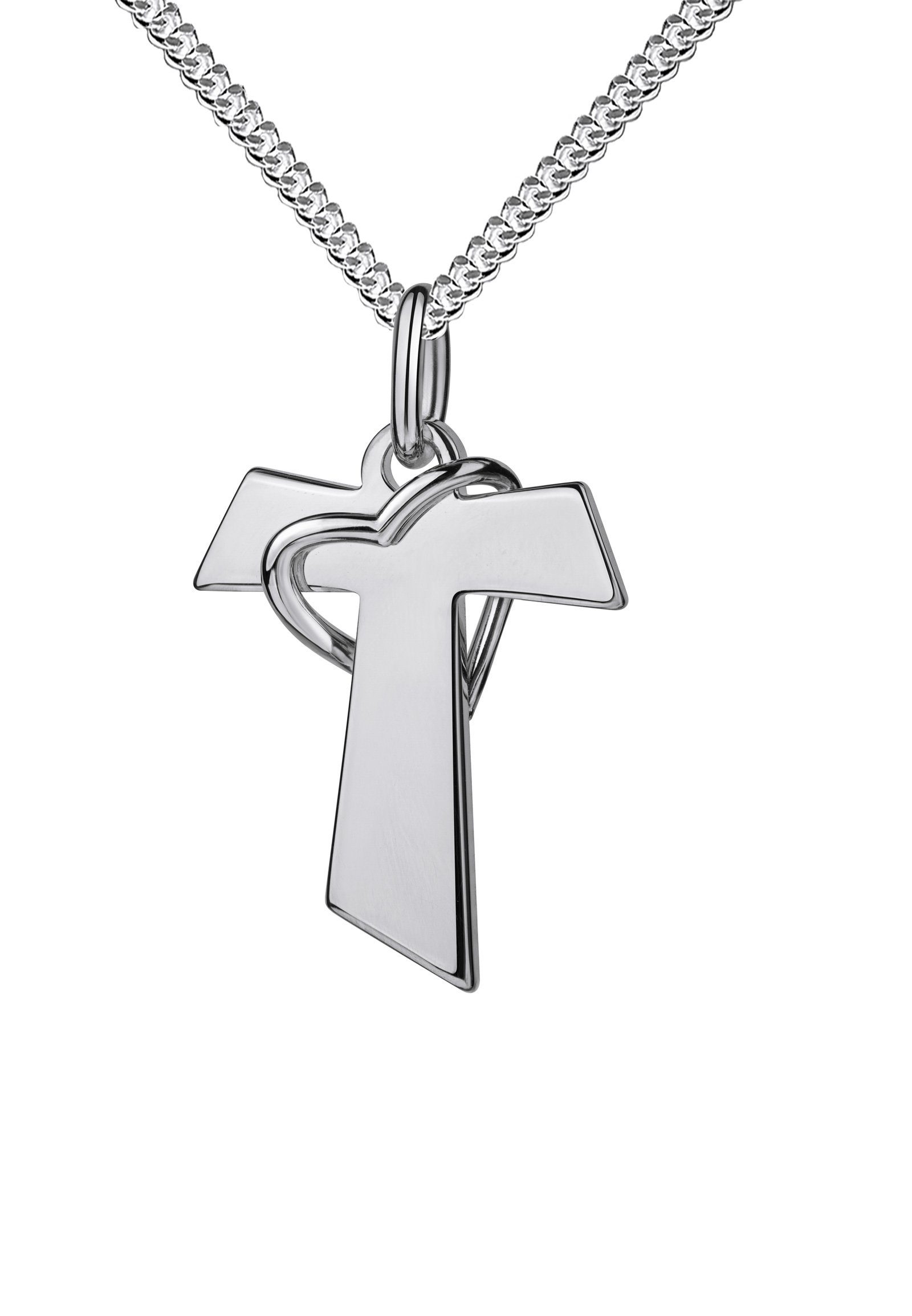 Kreuzkette Antoniuskreuz mit Herz 925 Sterlingsilber Anhänger - Made in Germany