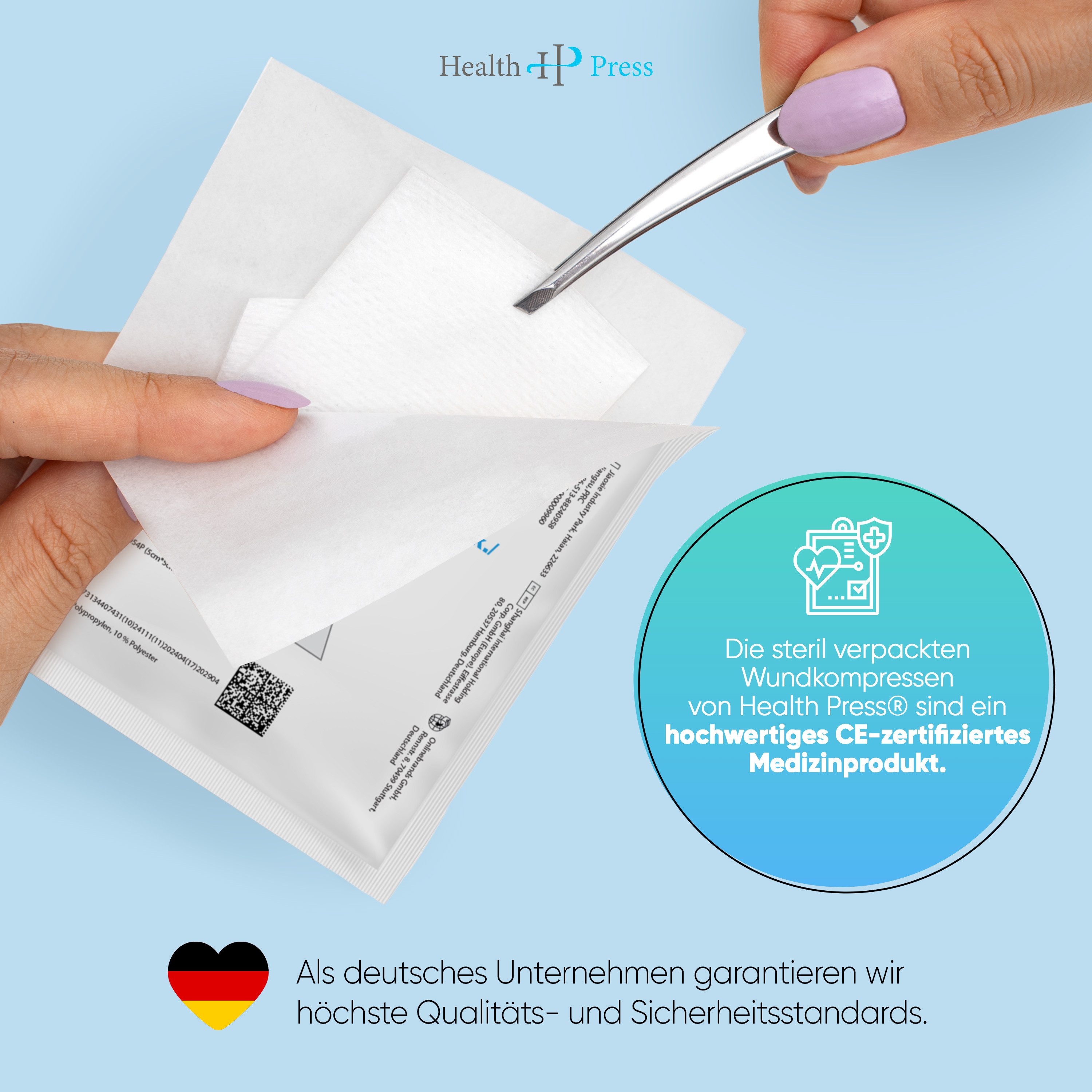 Health Press Wundpflaster Sterile Wundkompressen, Dermatologisch getestet