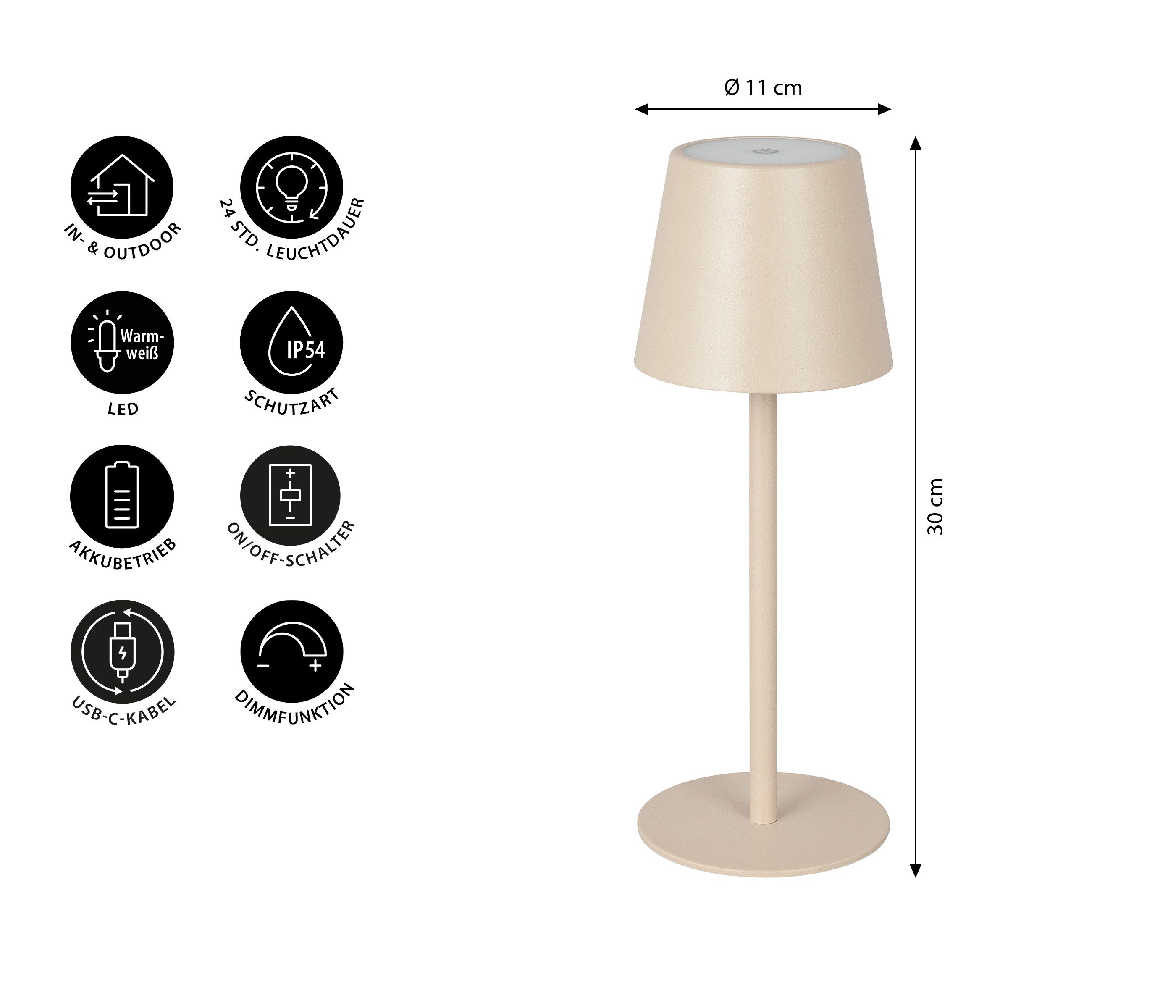 Dehner LED Solarleuchte Dyan, Tischleuchte, Ø11 x H30 cm, Metall & Kunststoff, Warmweiß, Dämmerungssensor, Solar