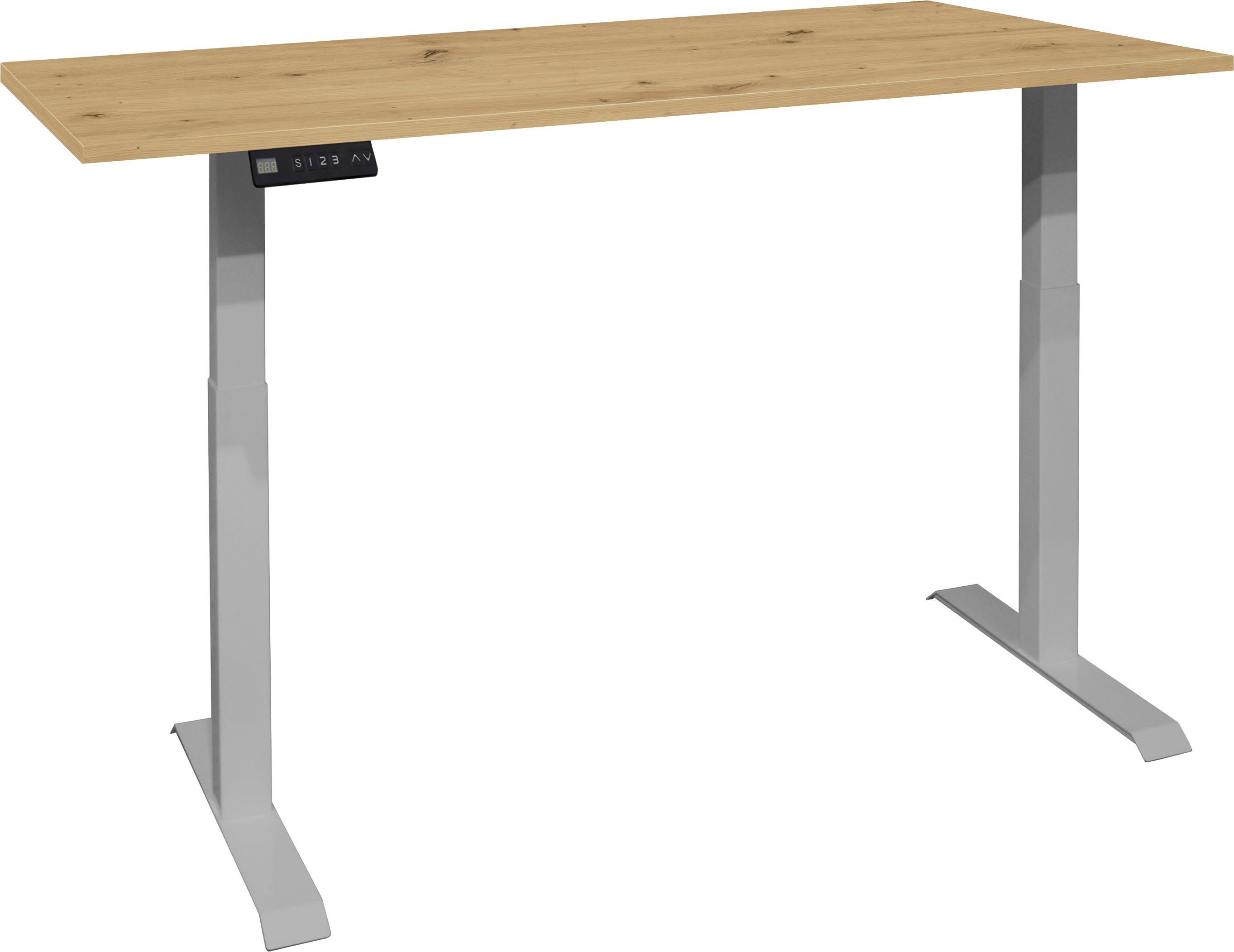 Mäusbacher Schreibtisch Big System Office, Breite 120 cm, elektrisch höhenverstellbar silber / asteiche | asteiche