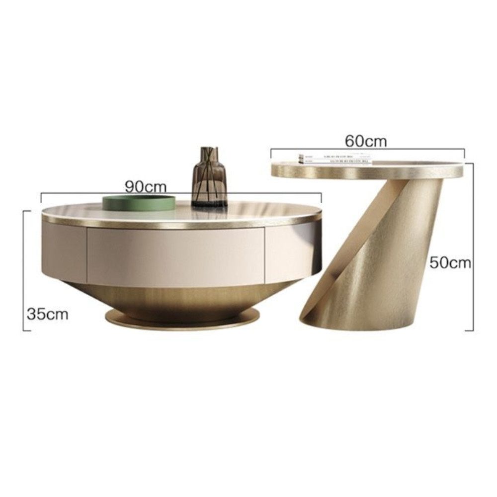 alesvelt Couchtisch edler Beistelltisch weiße Marmor Design 2er Set 90cm Wohnzimmertisch (2er Set), 90cm große Ablagefläche mit Schubladen – Bild 4 von 4