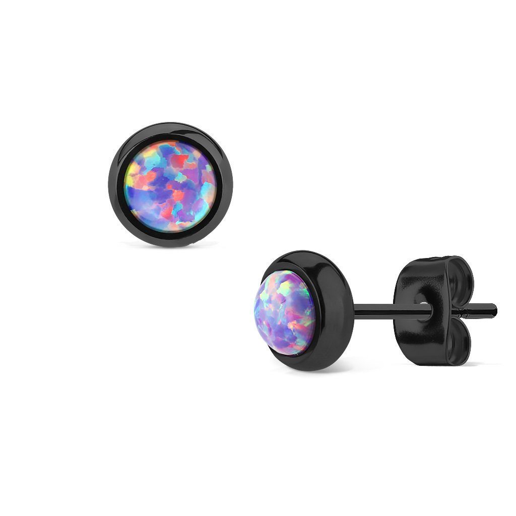 BUNGSA Ohrstecker-Set Ohrstecker mit 6mm Opal-Steinen Edelstahl für Damen - Schwarz-Violett (1 Paar (2 Stück), 2-tlg), Ohrschmuck Ohrringe