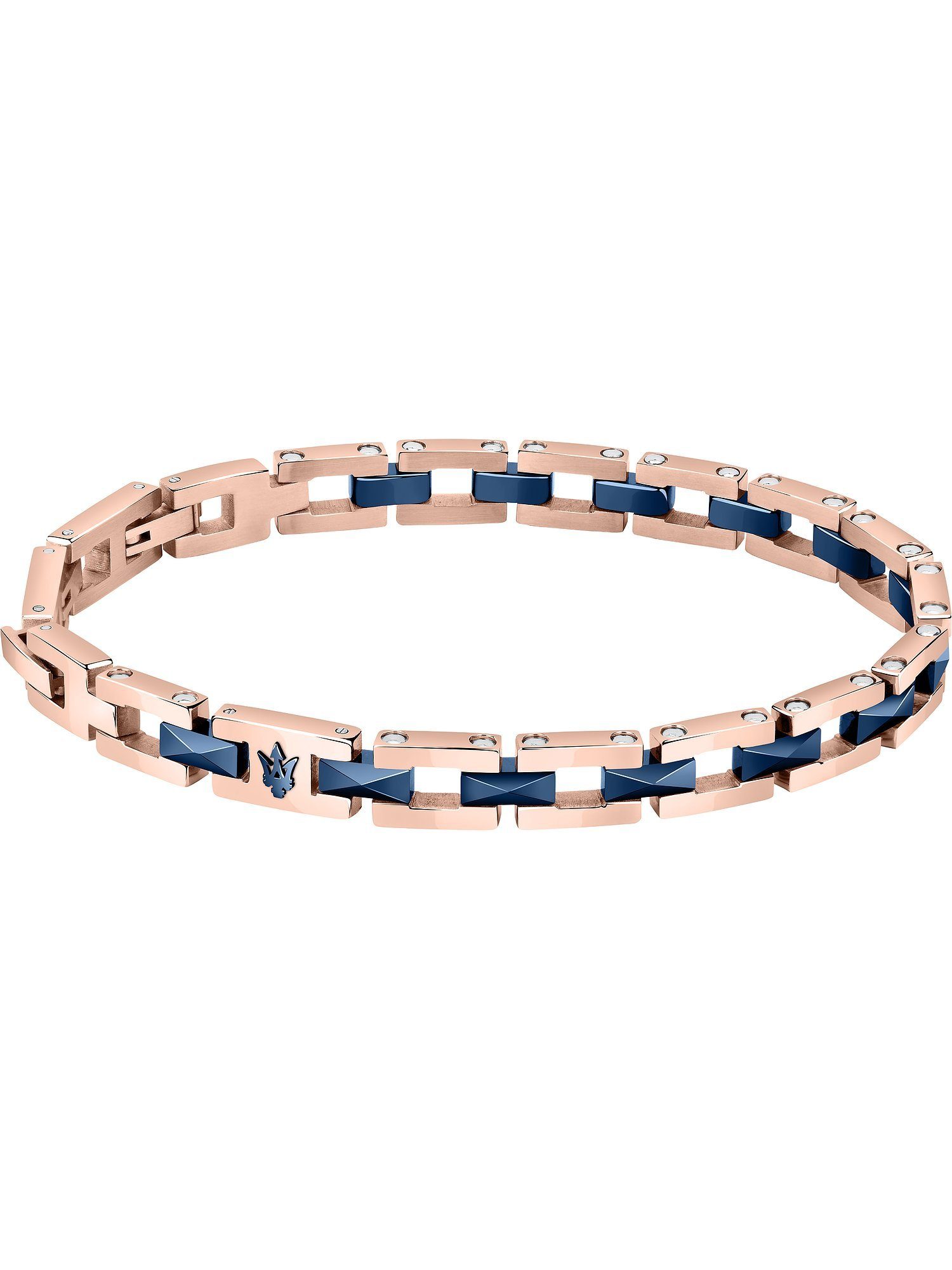 Edelstahl, Edelstahlarmband Maserati blau, MASERATI Herren-Armband Keramik roségold