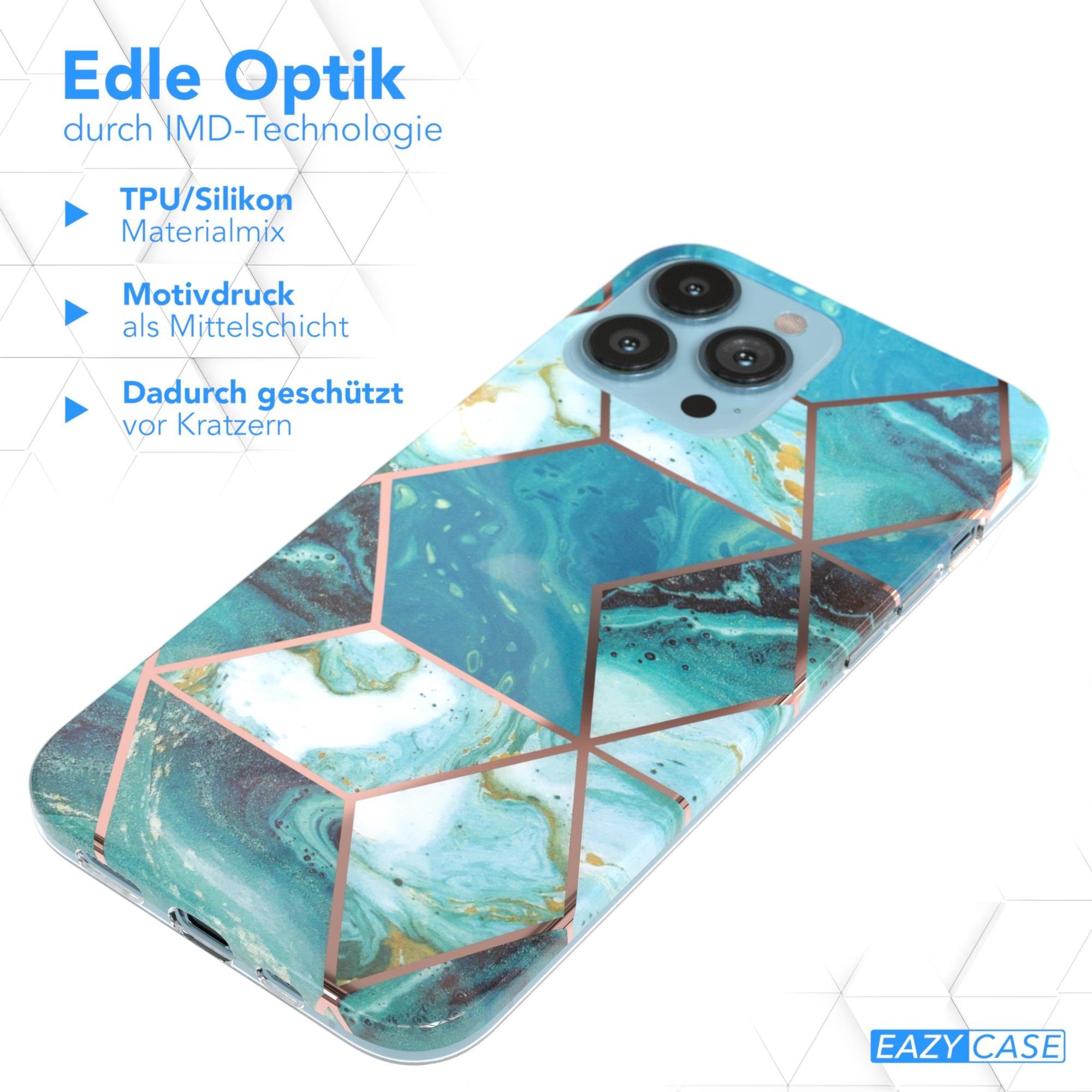 EAZY CASE Handyhülle IMD Motiv Cover für Apple iPhone 13 Pro Max 6,7 Zoll, Etui Silikonhülle Dünn Design Ultra Case kratzfest Marmor Blau Grün