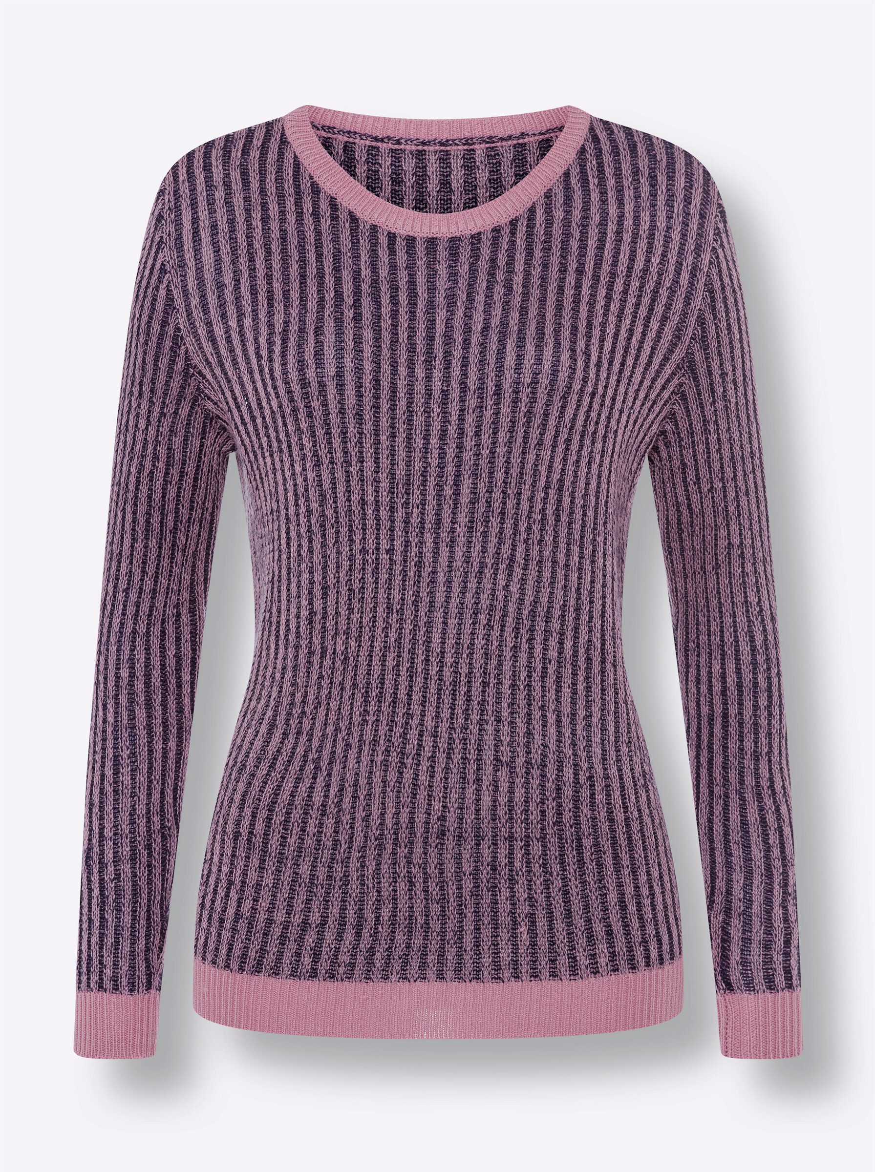 Strickpullover Rundhals-Pullover Langarm Rippoptik