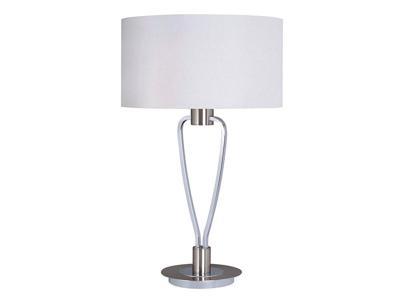 meineWunschleuchte LED Tischleuchte, LED Warmweiß, große Design-klassiker Nachttisch-lampe 58cm Lampenschirm-e Höhe wechselbar, Stoff Silber