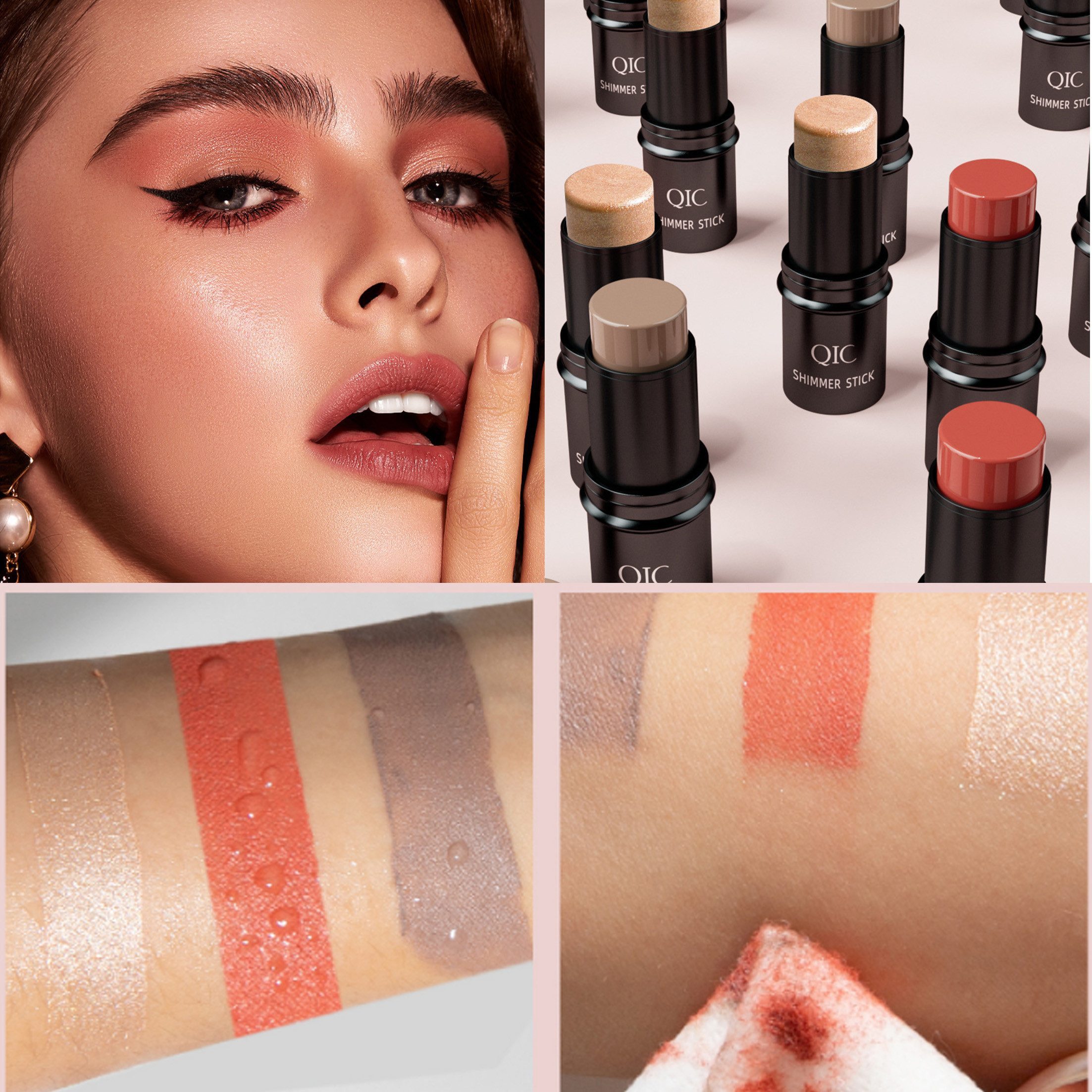 KINSI Contouring-Stick Shimmer Stick 3er Set,Konturierstift Bronzer,Rouge & Highlighter Stick, 3-tlg., seidige Textur, wasserfest, zum Formen von Gesichtskonturen