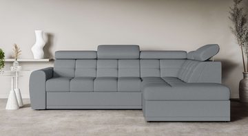 Places of Style Ecksofa FERMATA L-Form, ausziehbar zur Schlaffunktion, mit großem Bettkasten, mit verstellbaren Kopfstützen, moderne Steppung