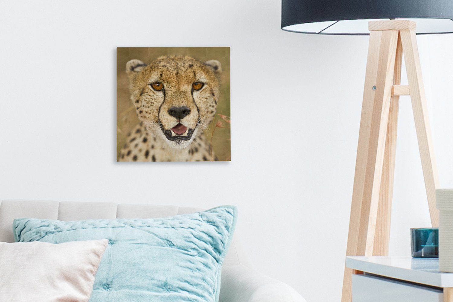 Leinwandbild OneMillionCanvasses® Kopf Wohnzimmer (1 Leopard bunt Bilder für St), - - Schlafzimmer Pflanzen, Leinwand