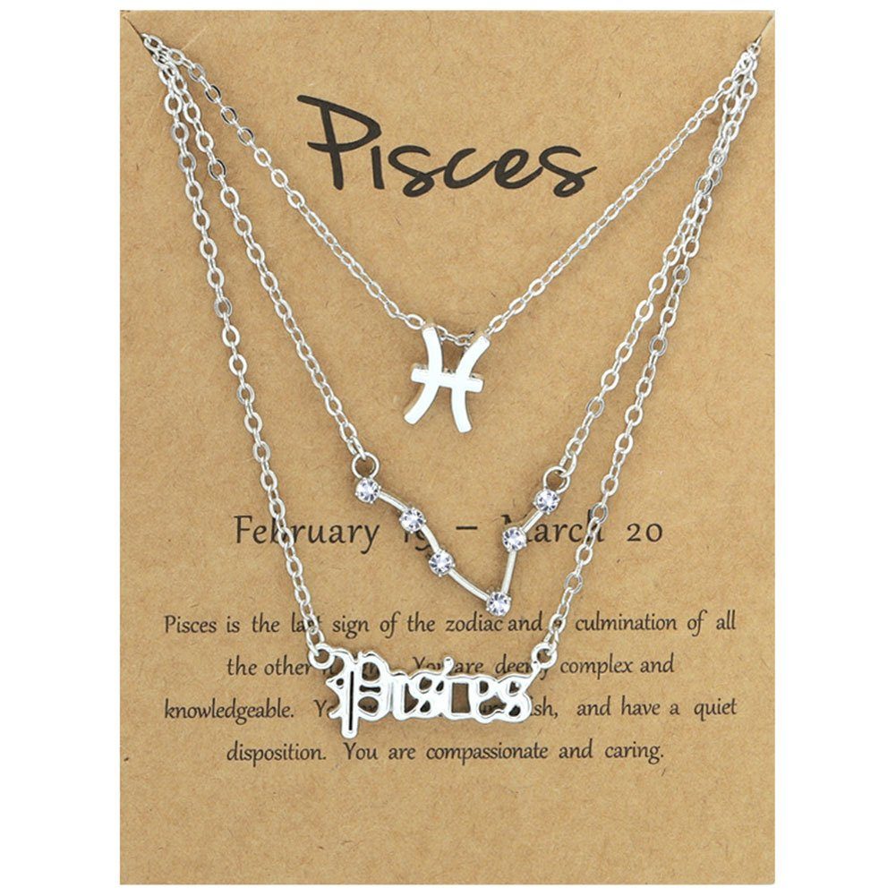 Vintage Für Silber Herzkette Zodiacs 12 Halskette Alphabete 3PCS Frauen Pisces Blusmart
