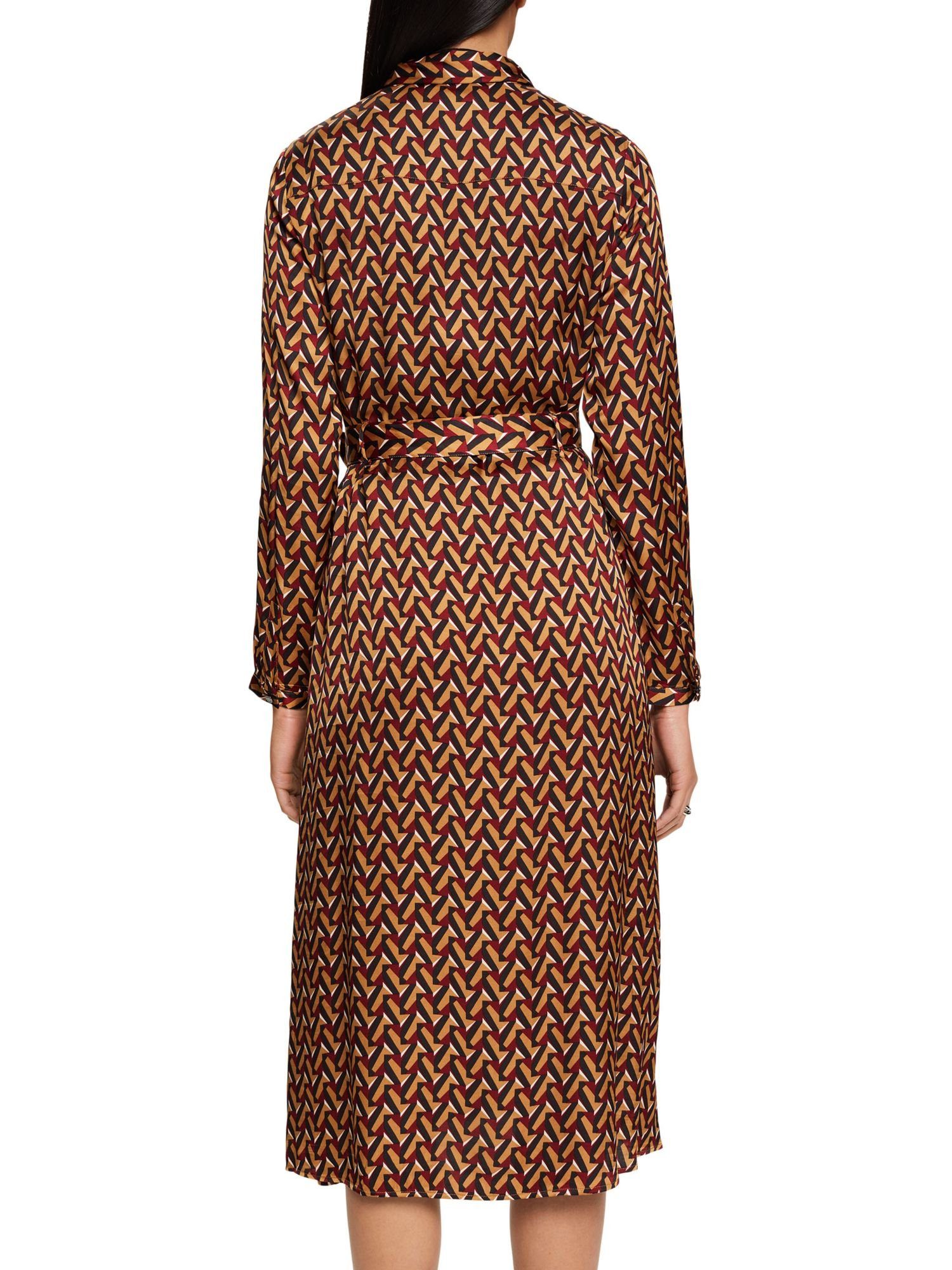 Esprit Collection Midikleid Satin-Kleid mit Muster und Bindegürtel