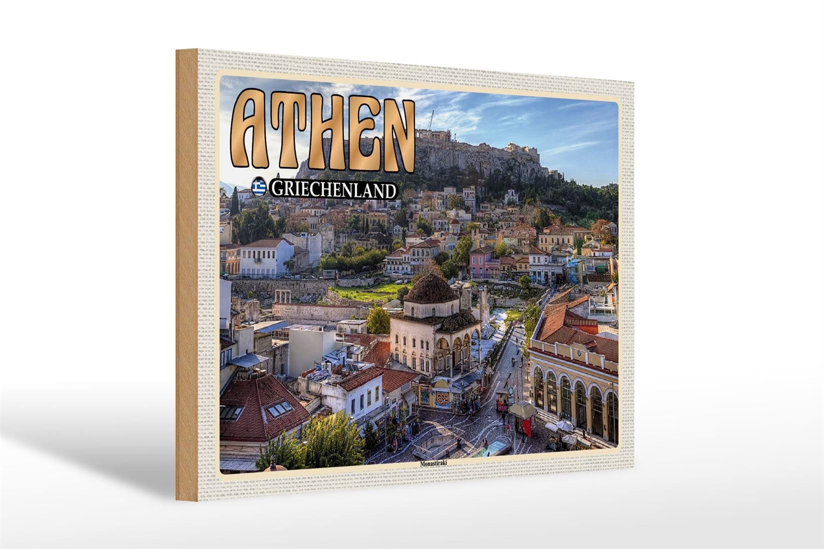 Holzbild Reise 30x20cm Athen Griechenland Monastiraki